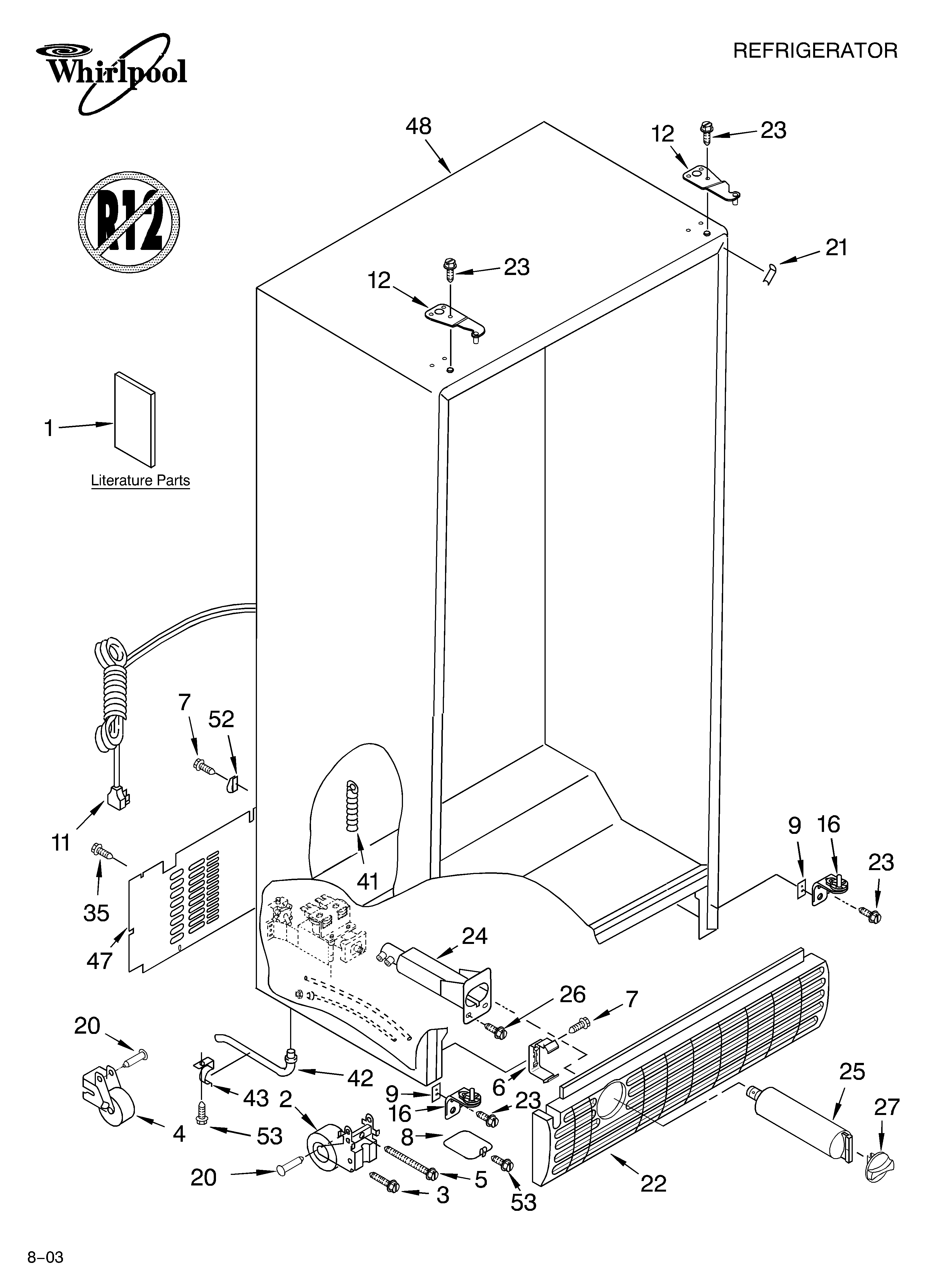 Whirlpool 6GC5THGXKS00 cabinet parts diagram