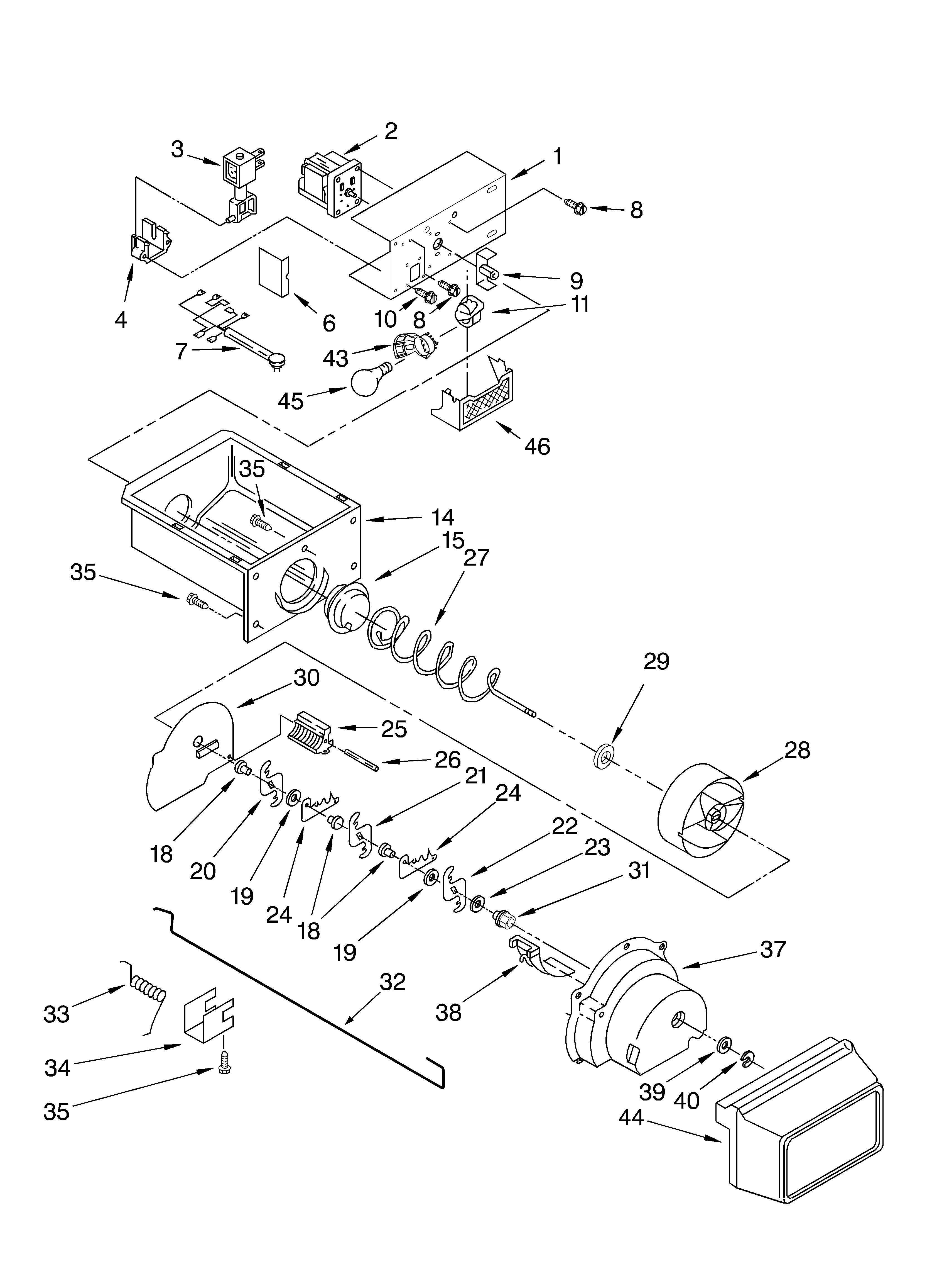Whirlpool 6GC5THGXKS00 motor and ice container parts diagram