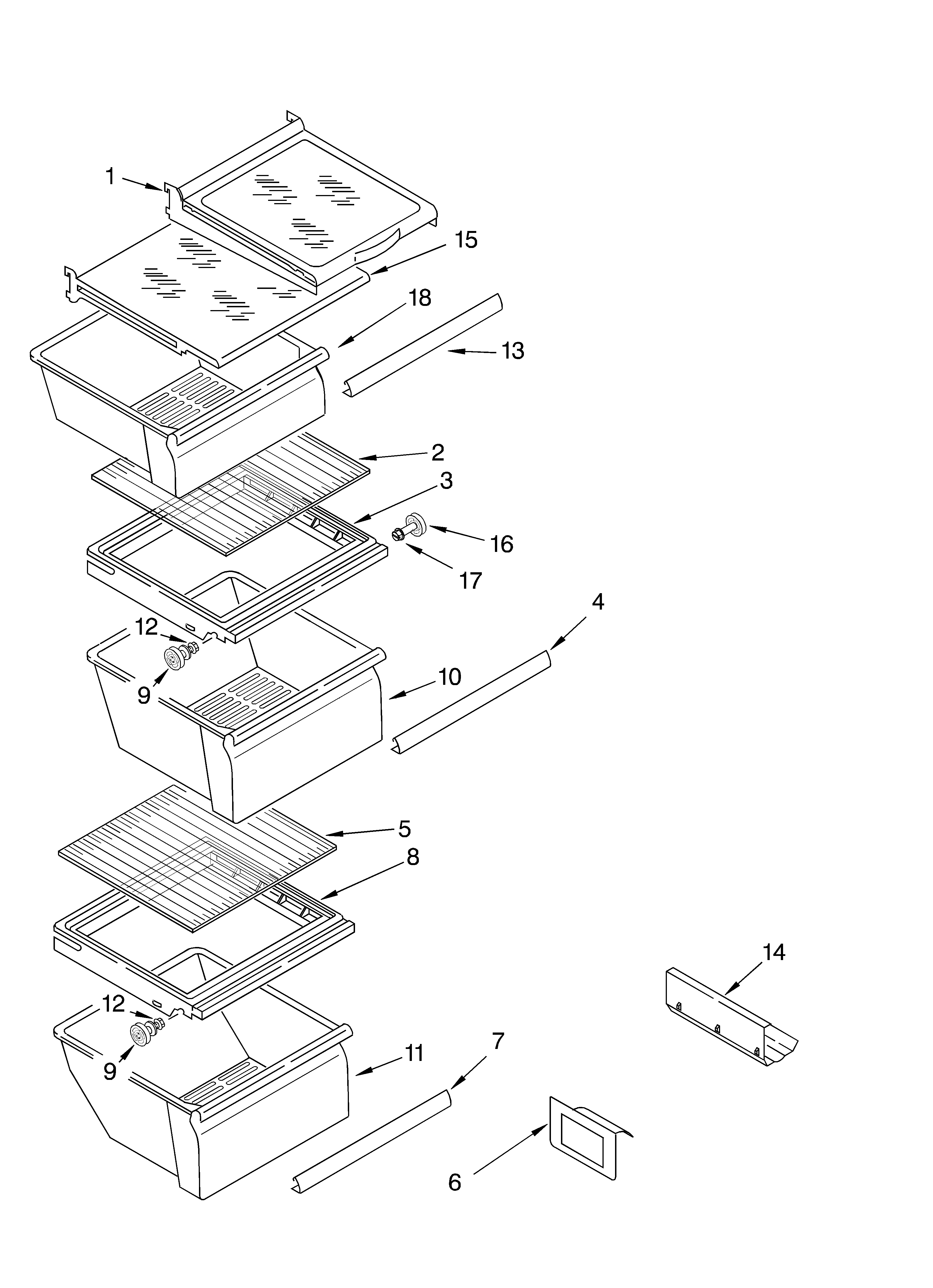 Kirkland 7SS25AFXLQ00 refrigerator shelf parts diagram