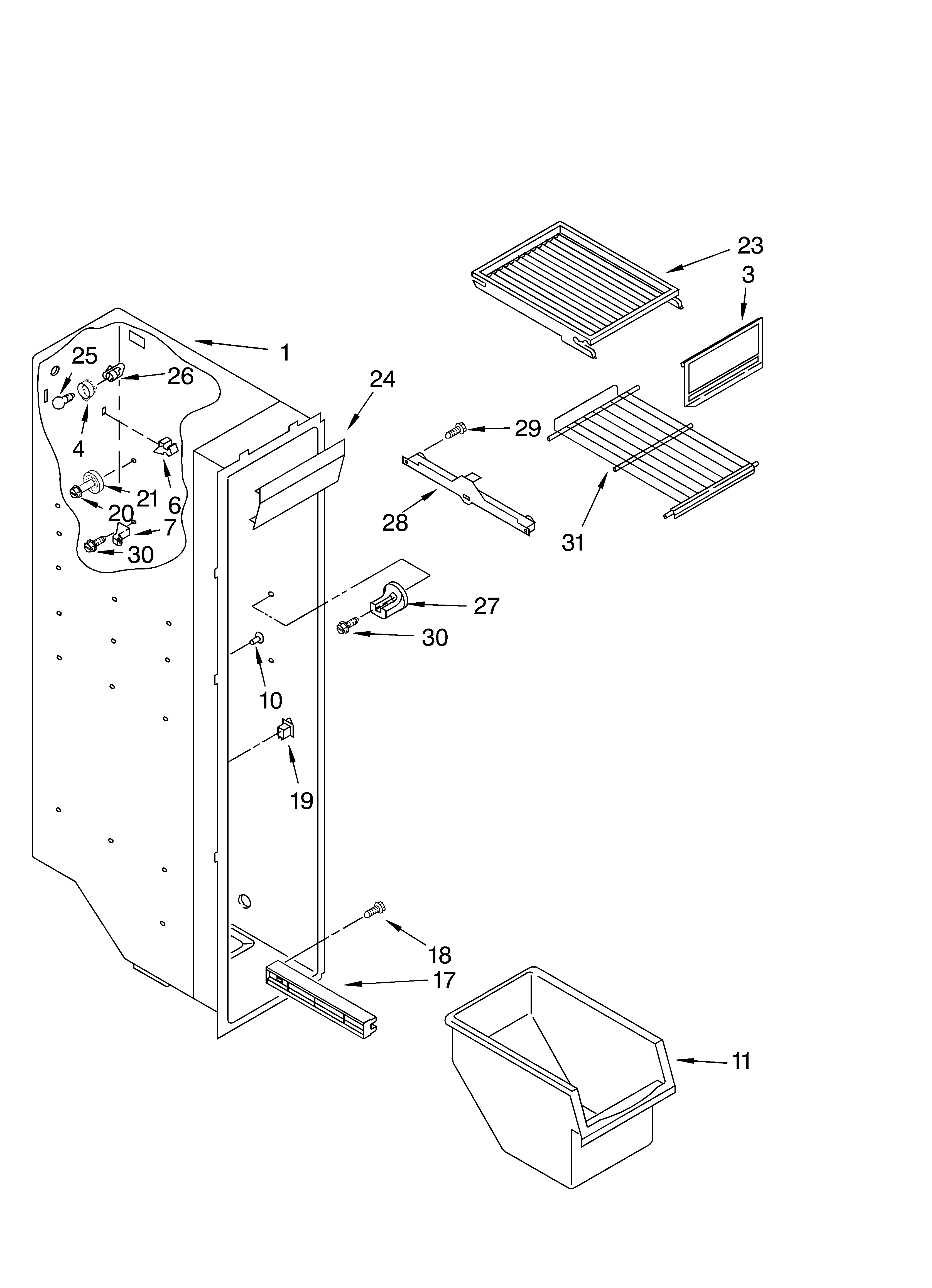Kirkland 7SS25AFXLQ00 freezer liner parts diagram