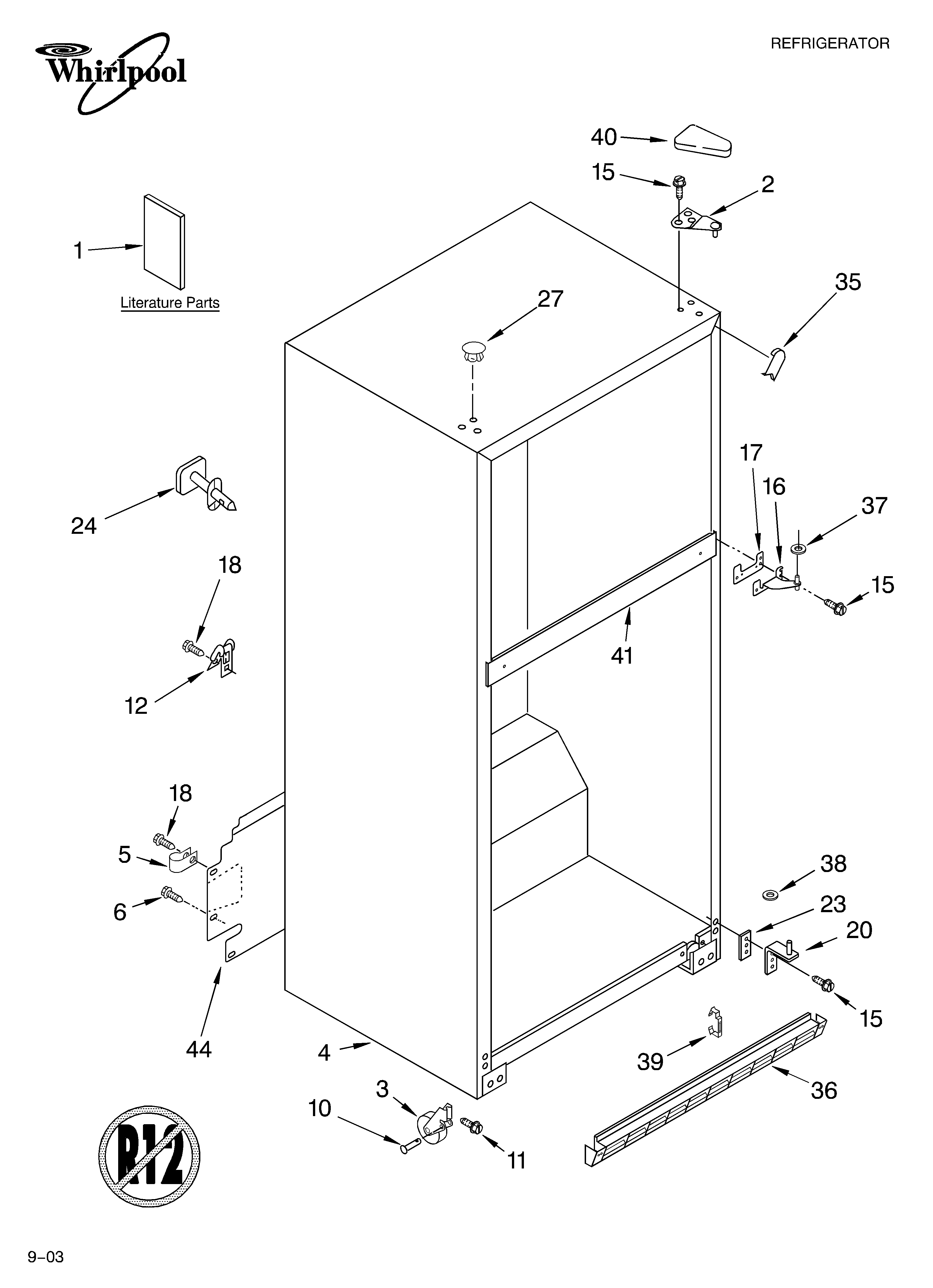 Whirlpool ET1FTTXKB03 cabinet parts diagram