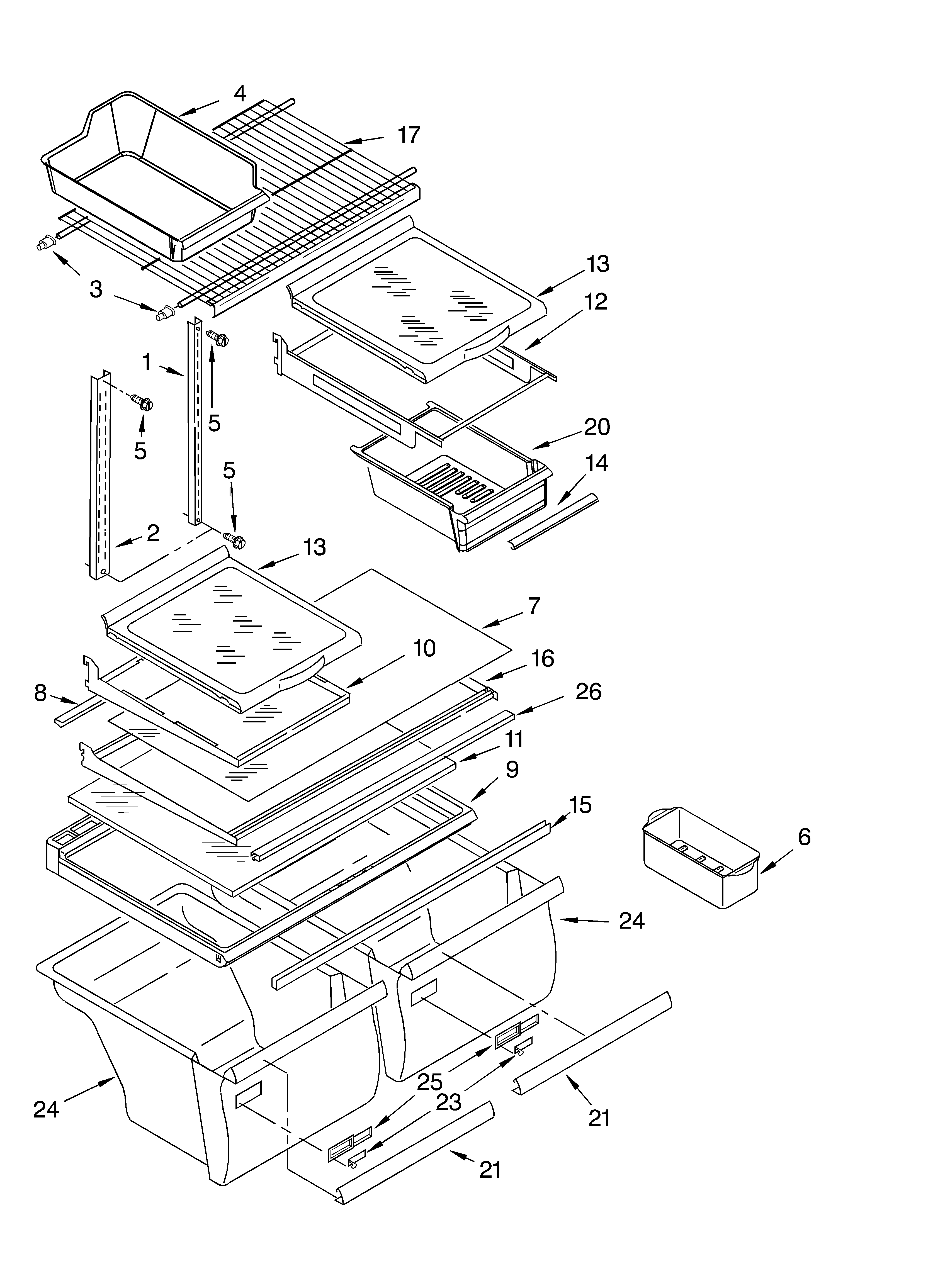 Whirlpool ET1RHMXKT03 shelf parts, optional parts diagram