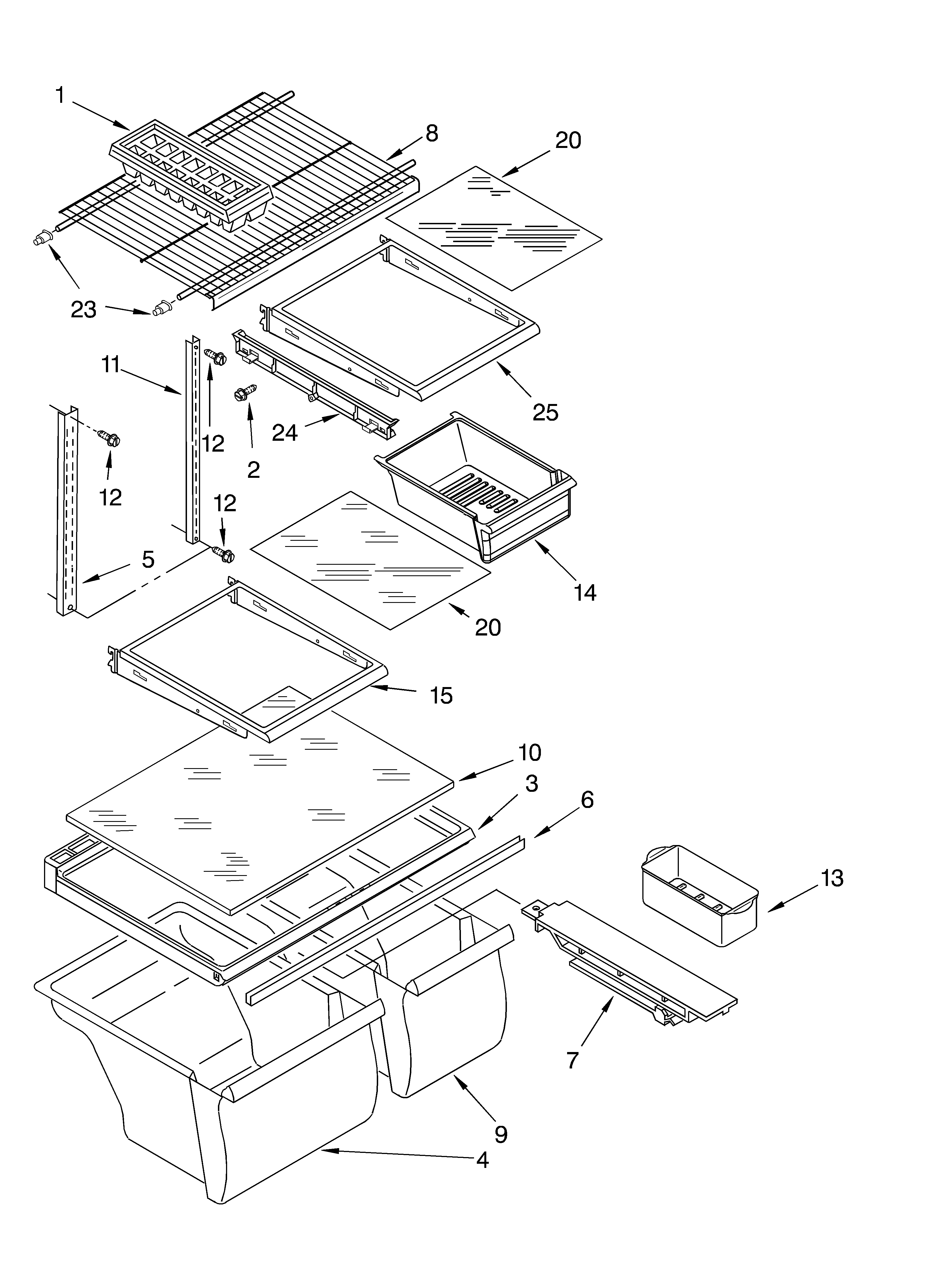 Whirlpool ET8FTKXKQ04 shelf parts, optional parts diagram