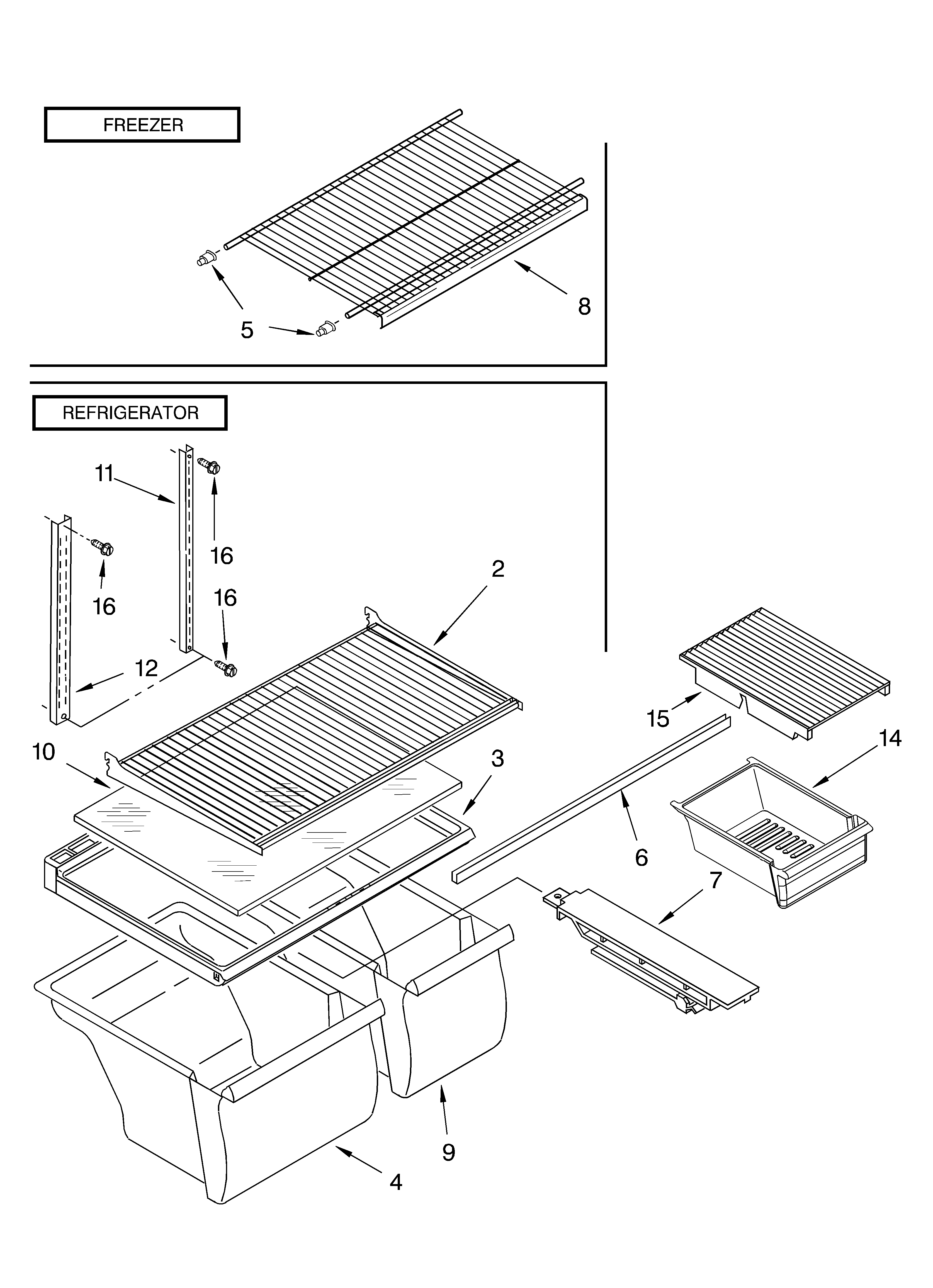 Whirlpool ET8WTKXKT04 shelf parts, optional parts diagram