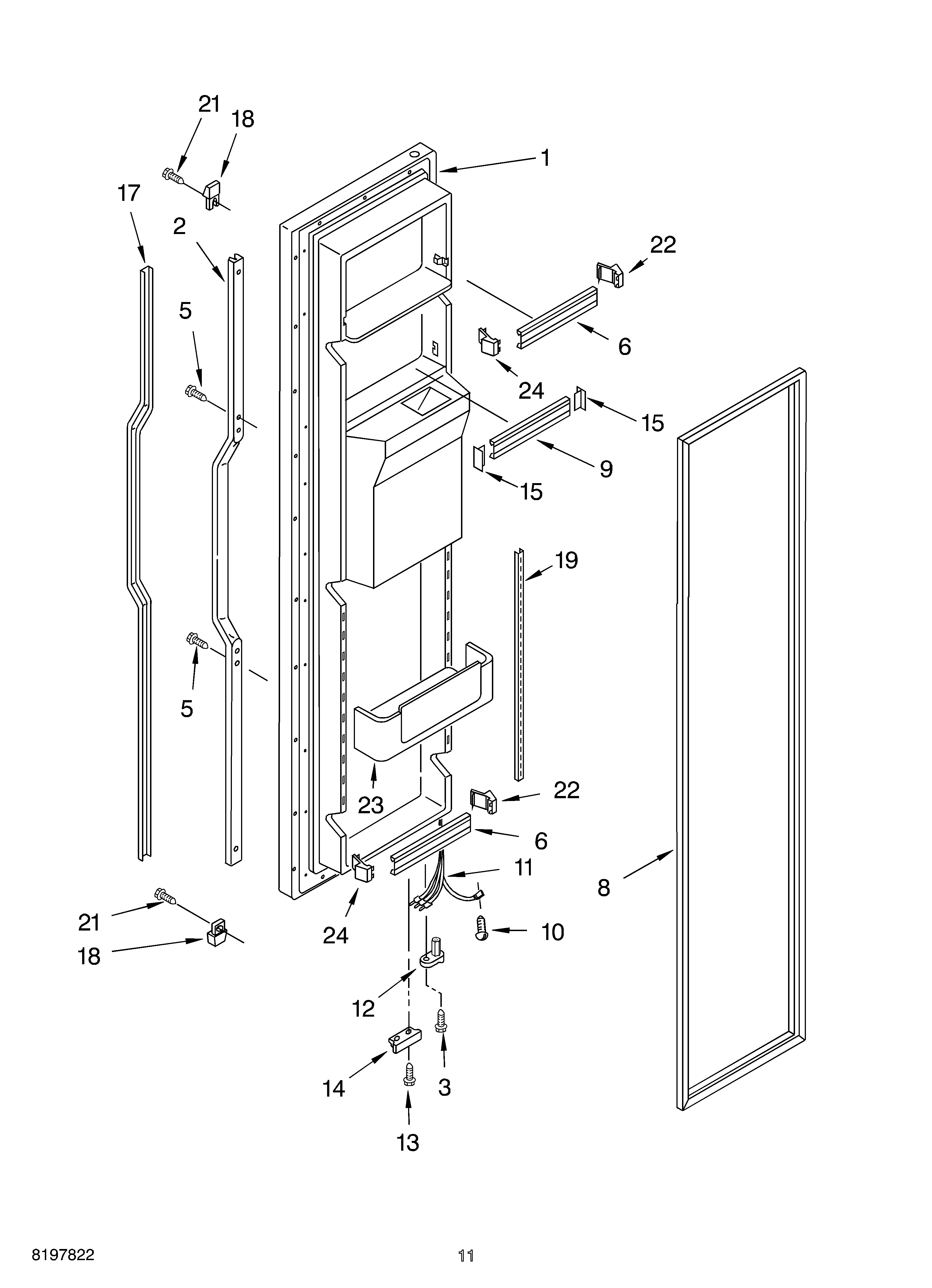 KitchenAid KSFS25FKBL00 freezer door parts diagram