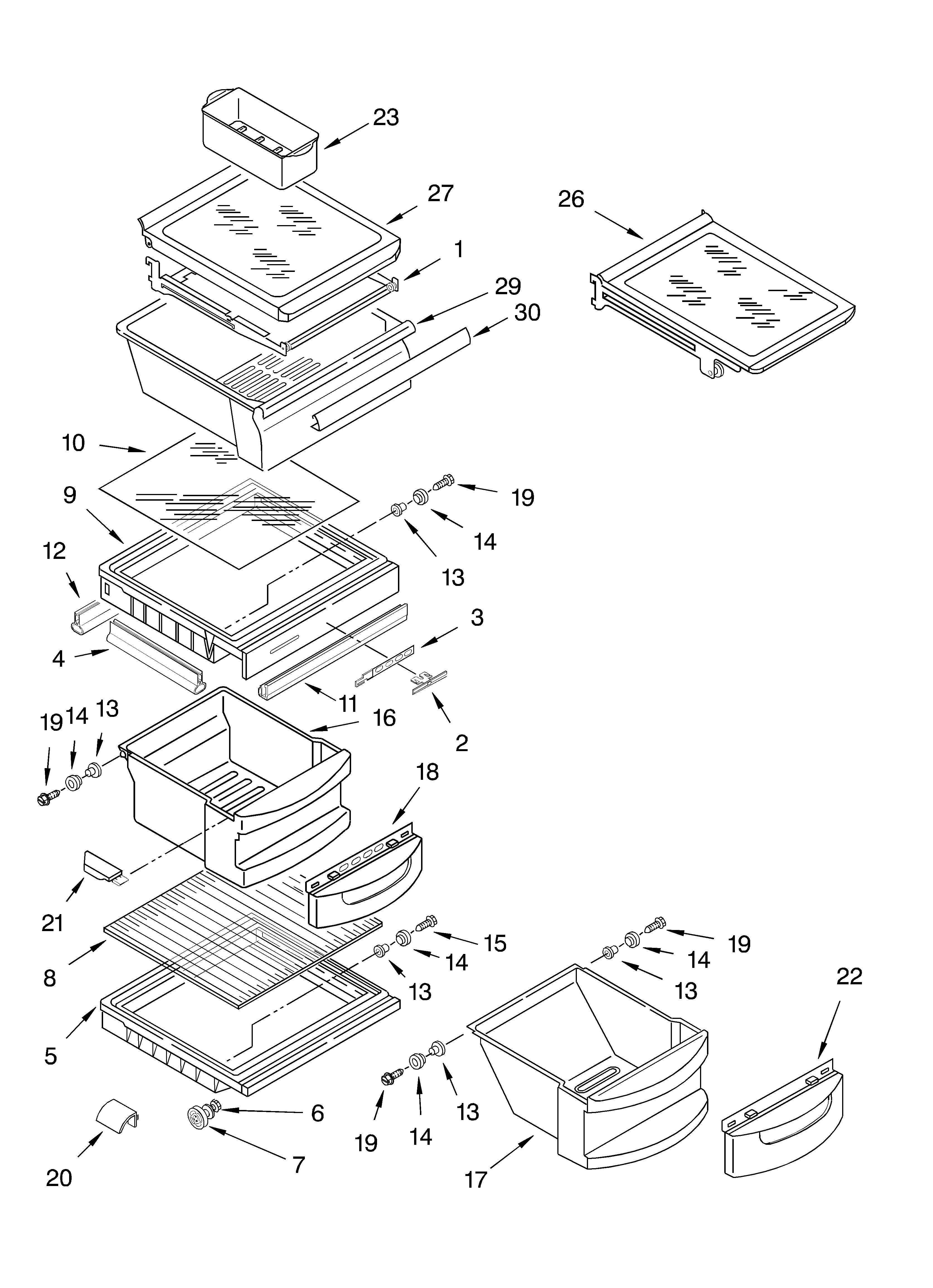 KitchenAid KSRK22XLSS00 refrigerator shelf parts diagram