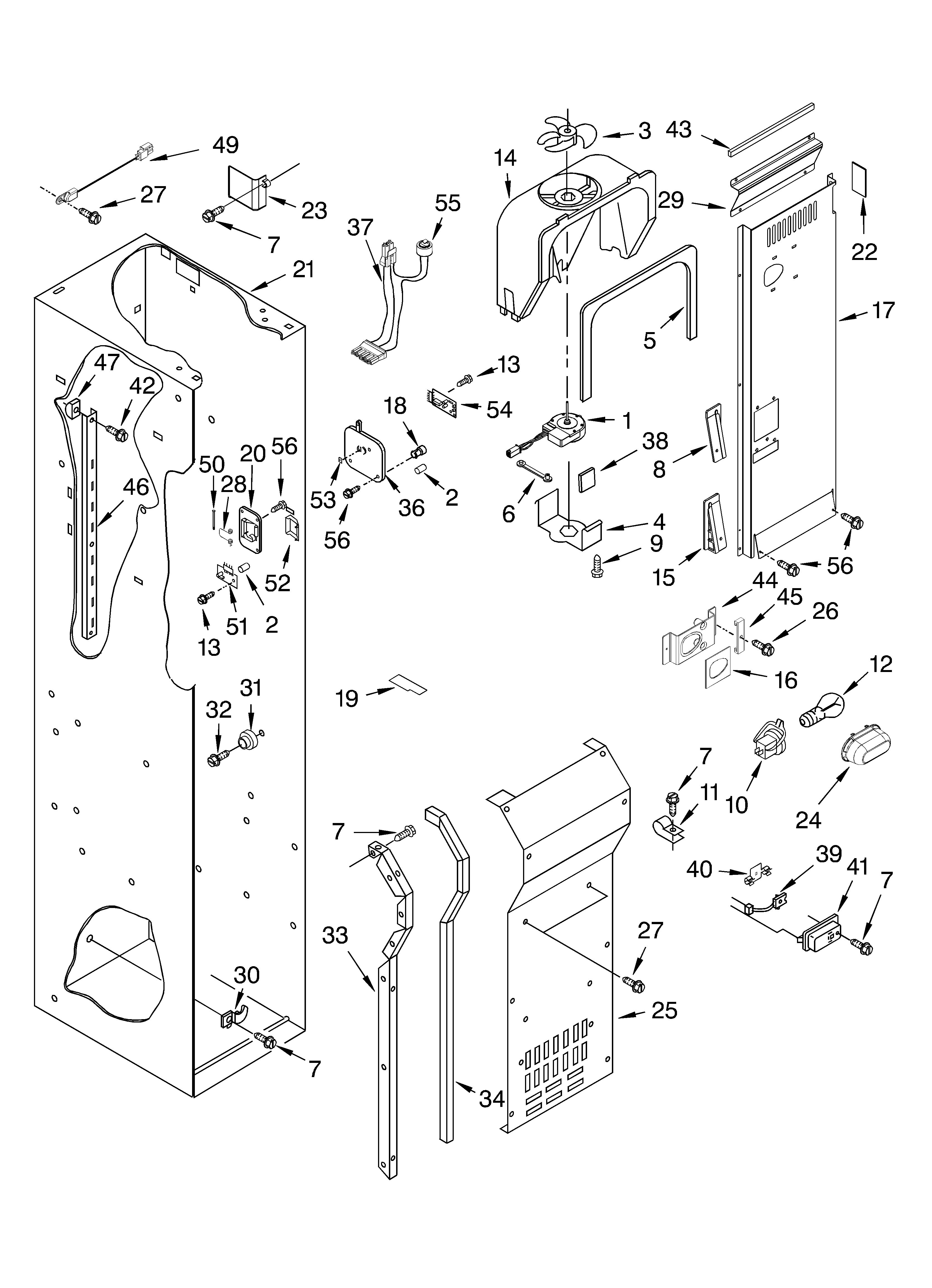 KitchenAid KSSO36QMW00 freezer liner and air flow parts diagram