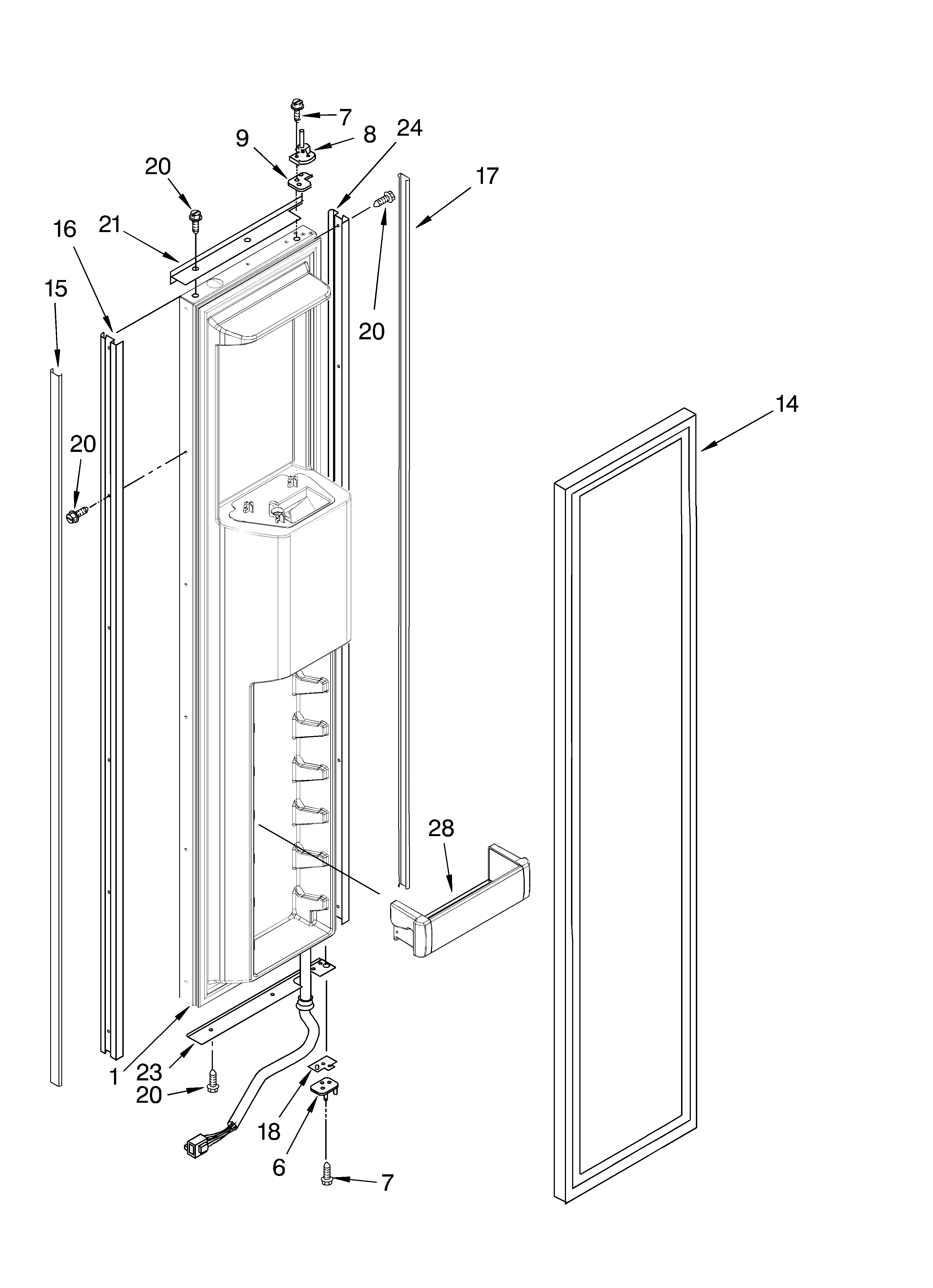 KitchenAid KSSO36QMW00 freezer door parts diagram