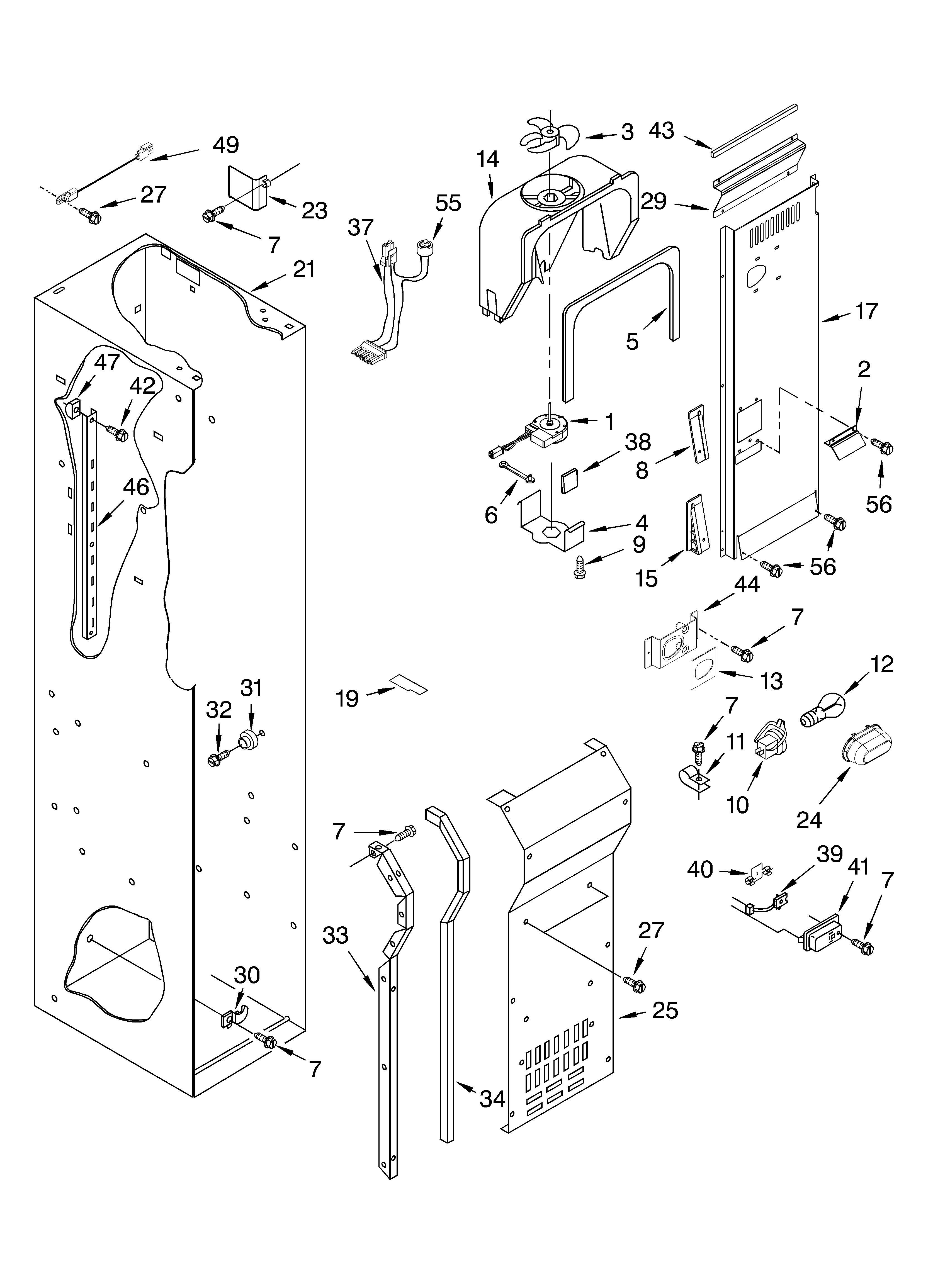 KitchenAid KSSO48FMX00 freezer liner and air flow parts diagram