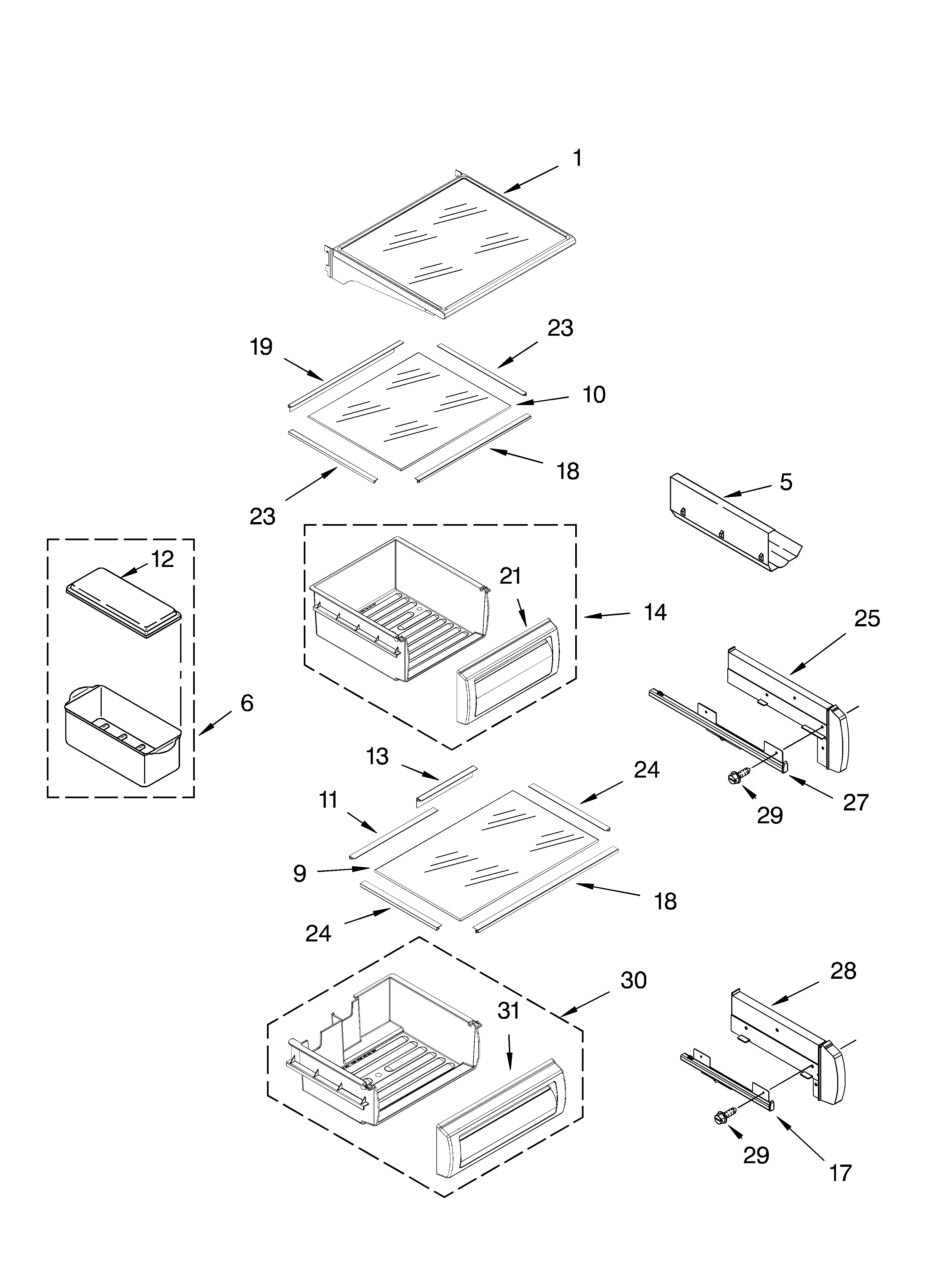 KitchenAid KSSS36FMX00 refrigerator shelf parts diagram