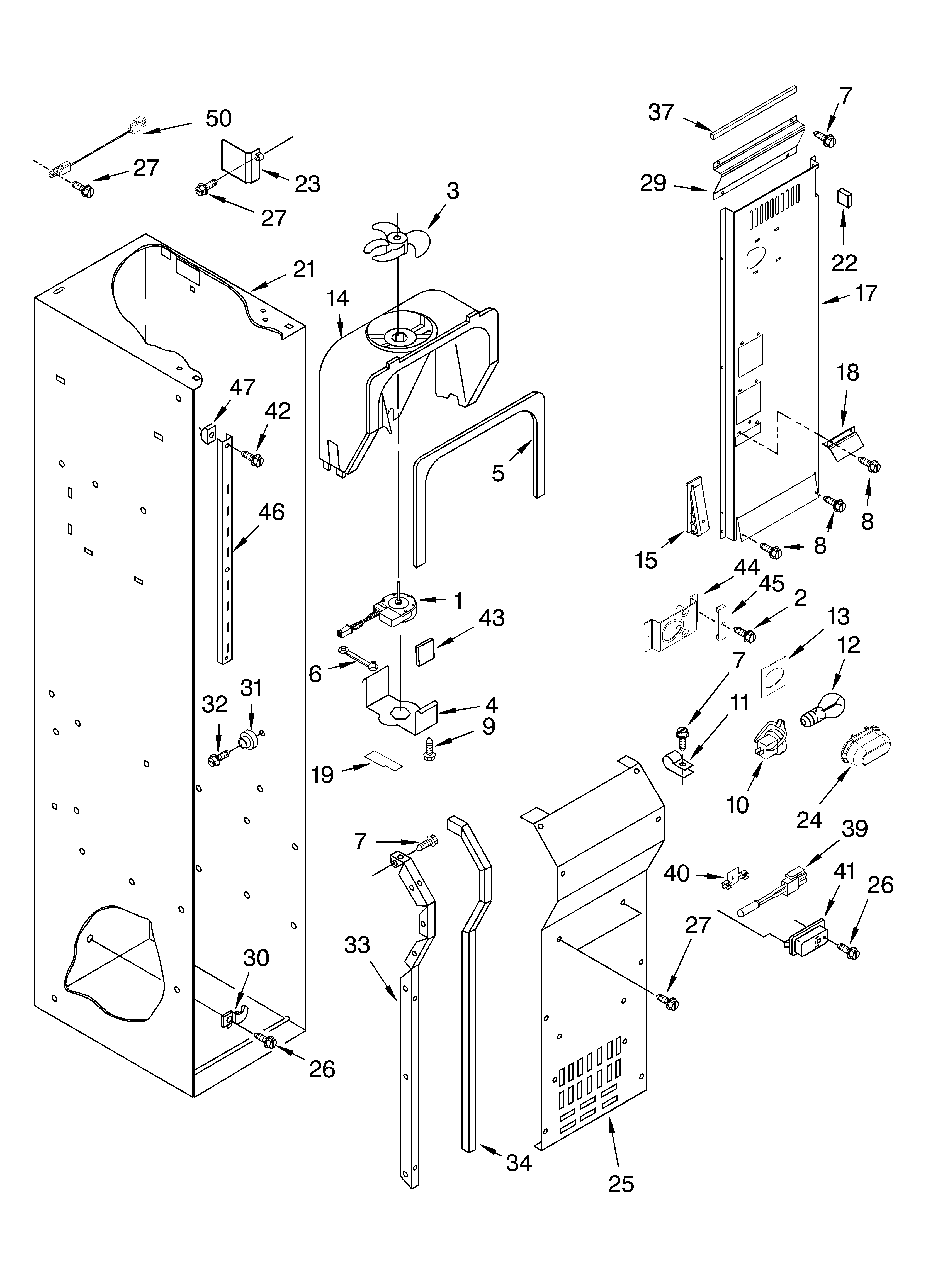 KitchenAid KSSS36FMX00 freezer liner and air flow parts diagram