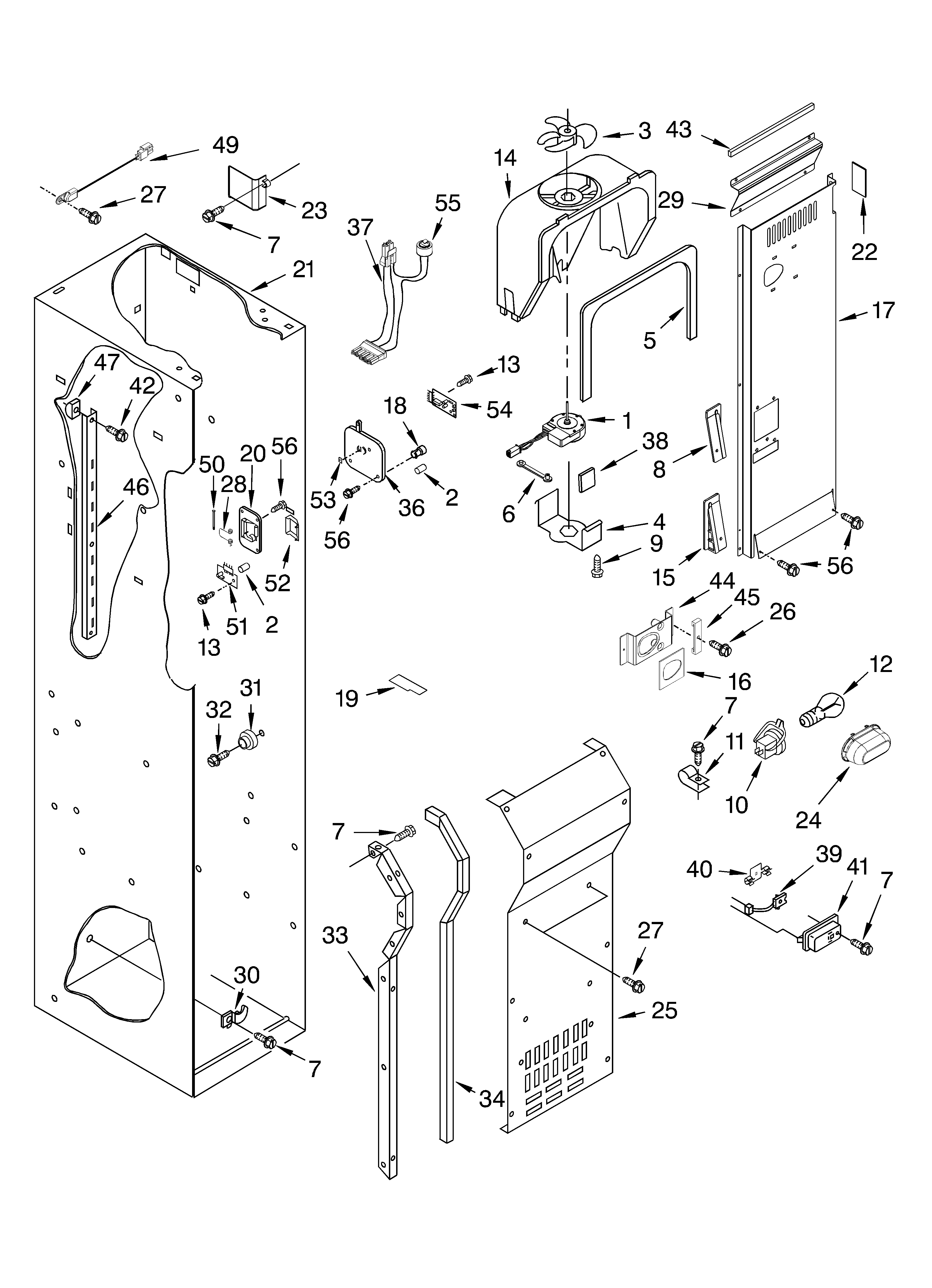 KitchenAid KSSS36QMB00 freezer liner and air flow parts diagram