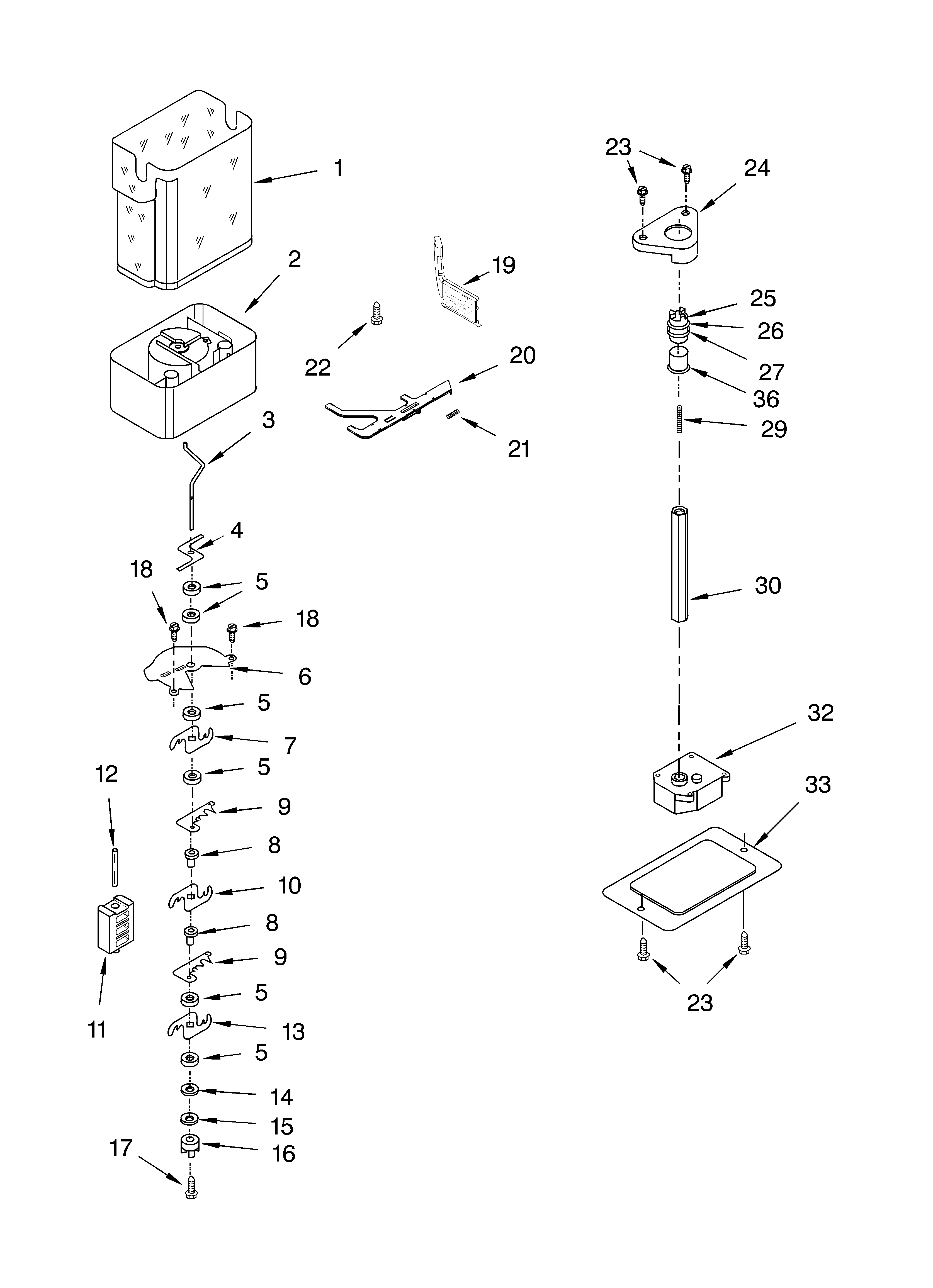 KitchenAid KSSS36QMB00 motor and ice container parts diagram