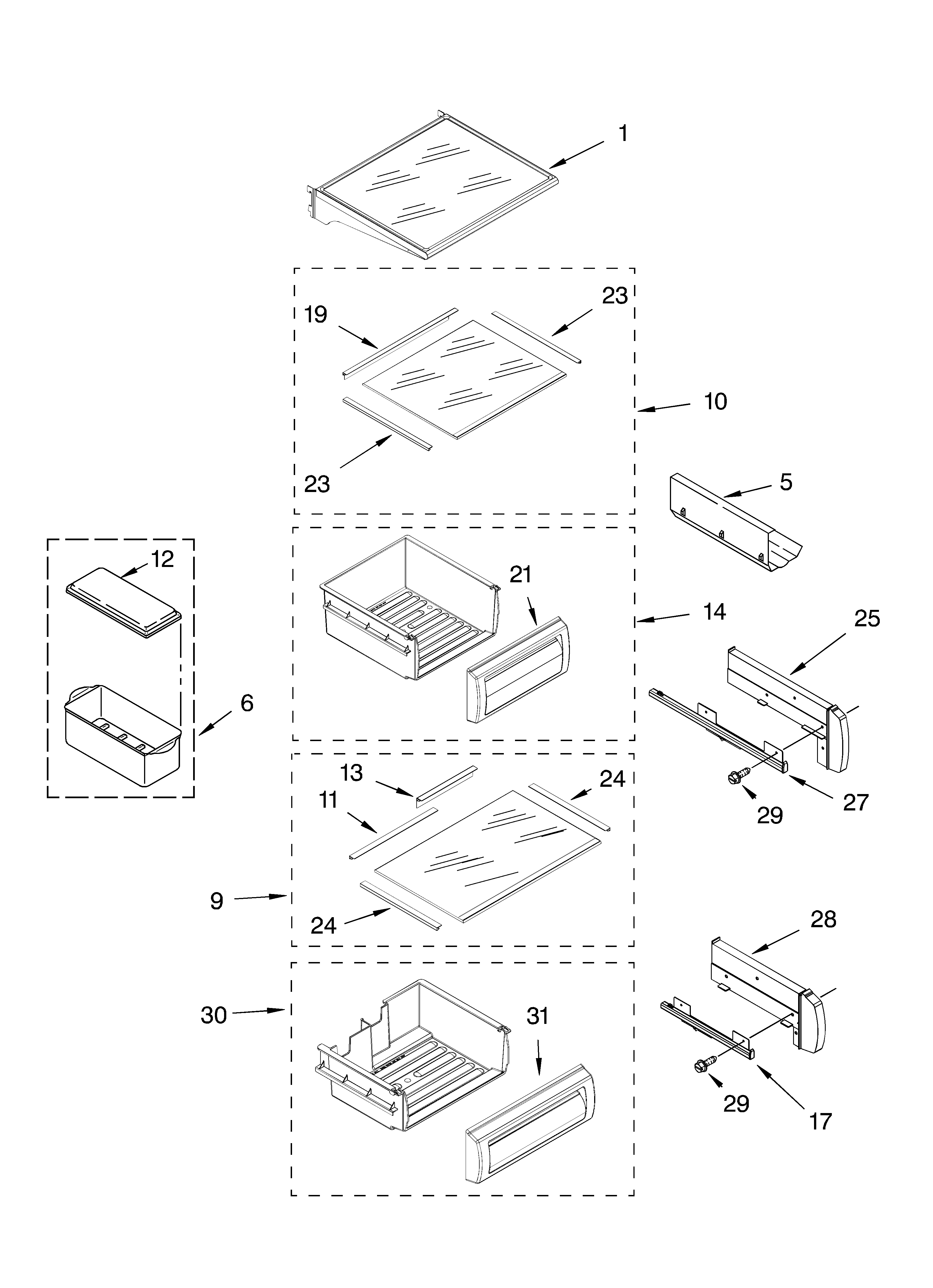 KitchenAid KSSS48FMB00 refrigerator shelf parts diagram