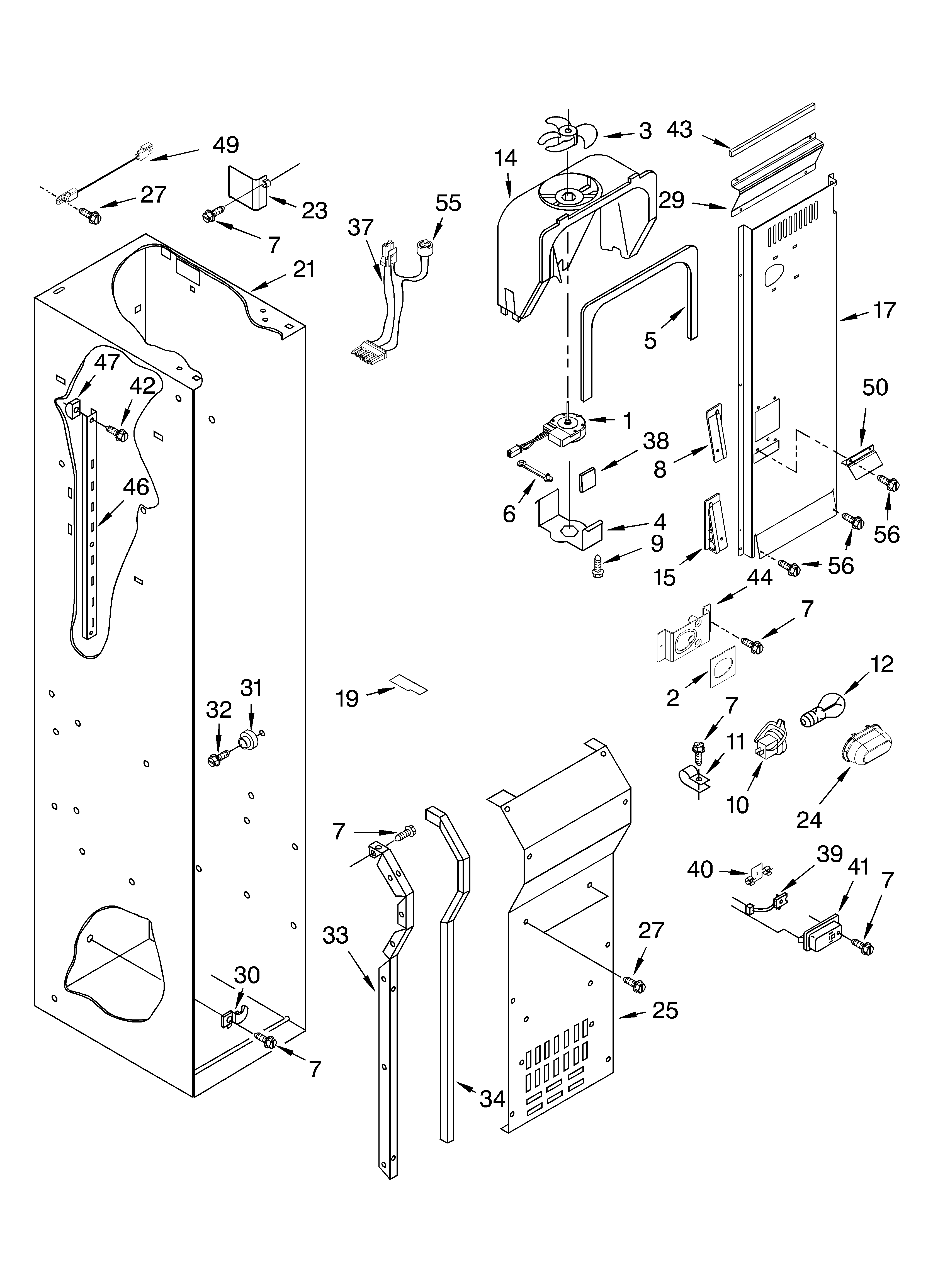 KitchenAid KSSS48FMB00 freezer liner and air flow parts diagram