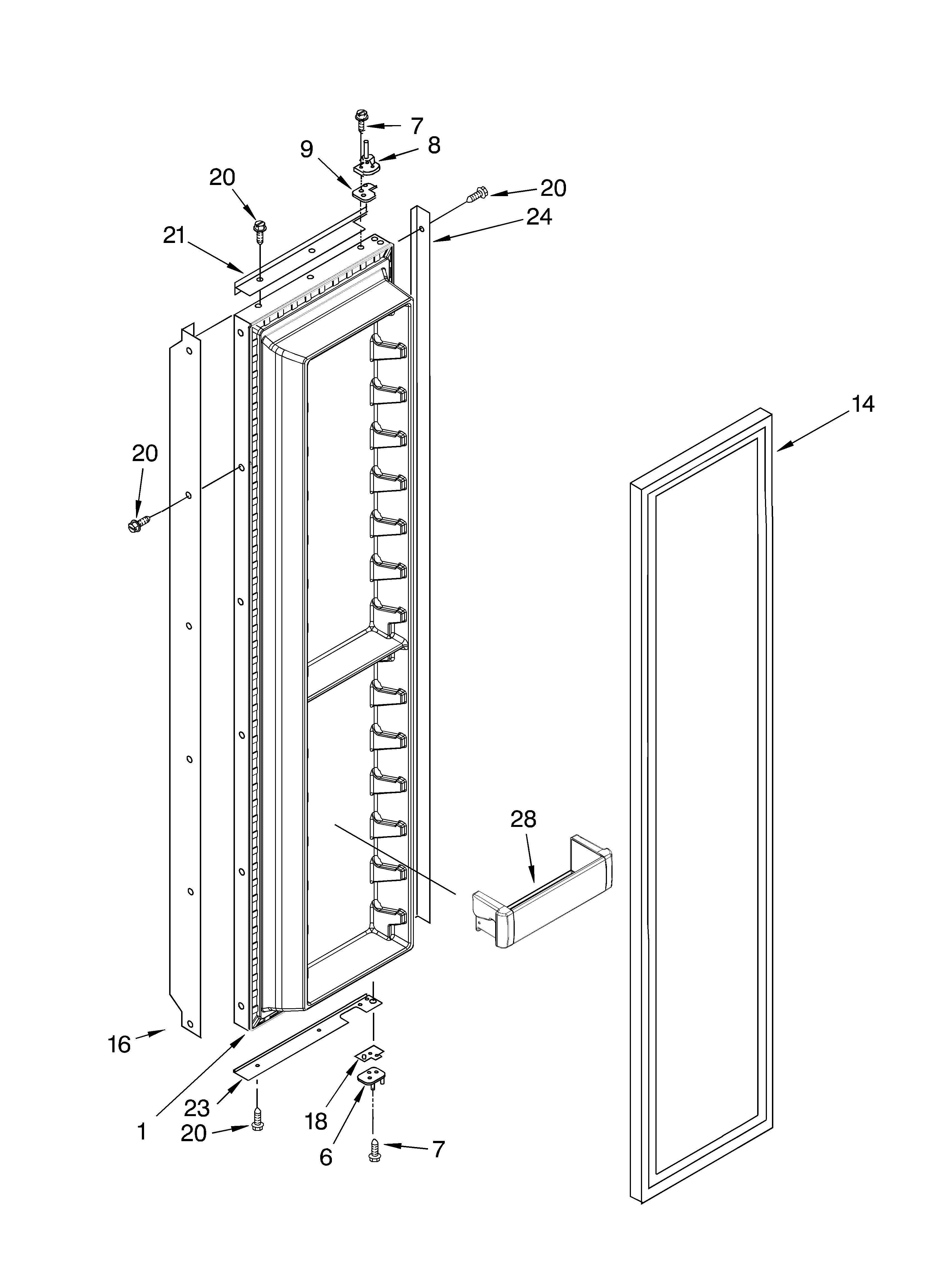 KitchenAid KSSS48FMB00 freezer door parts diagram