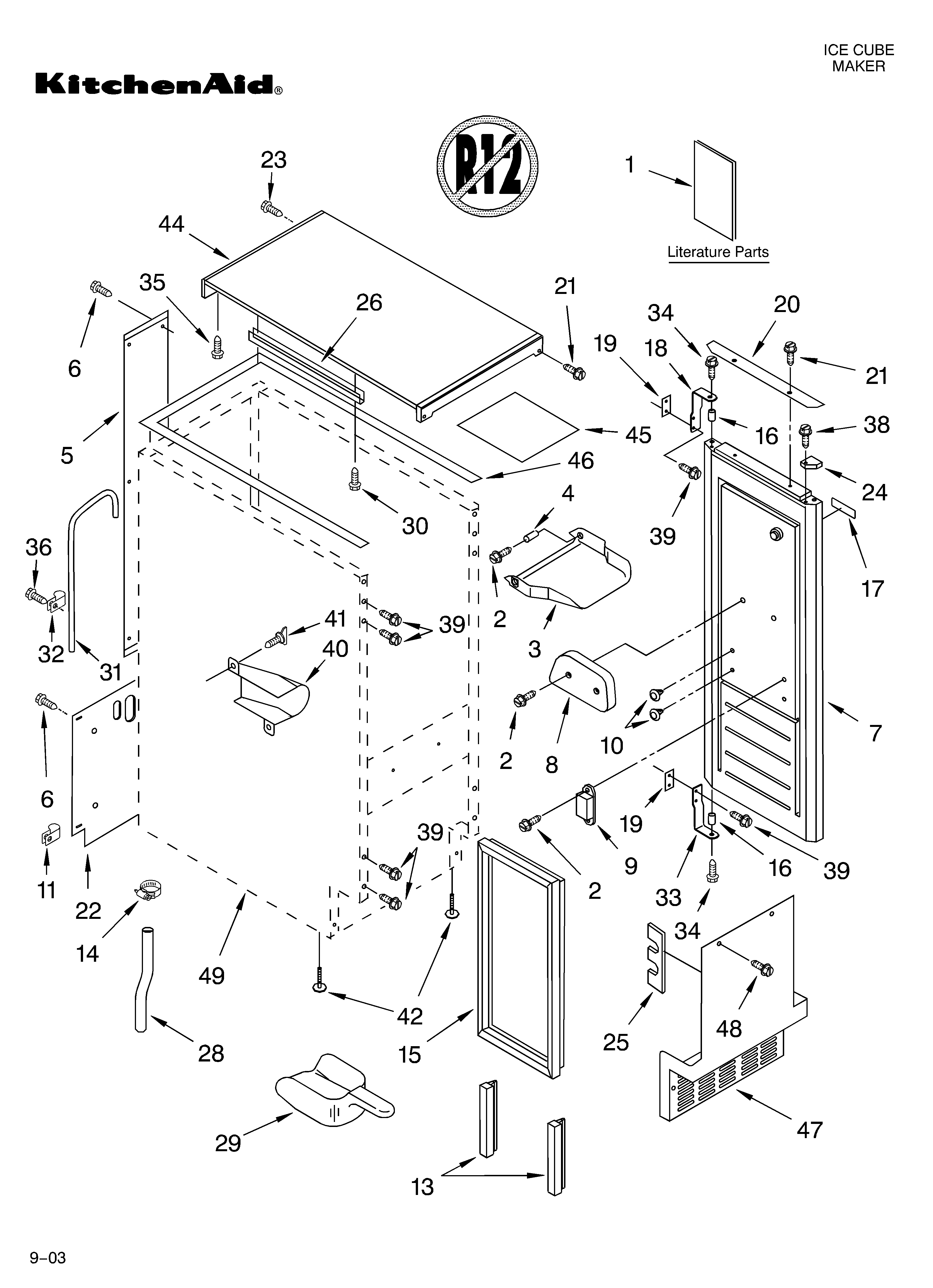KitchenAid KUIS15PRHB5 cabinet liner and door parts diagram