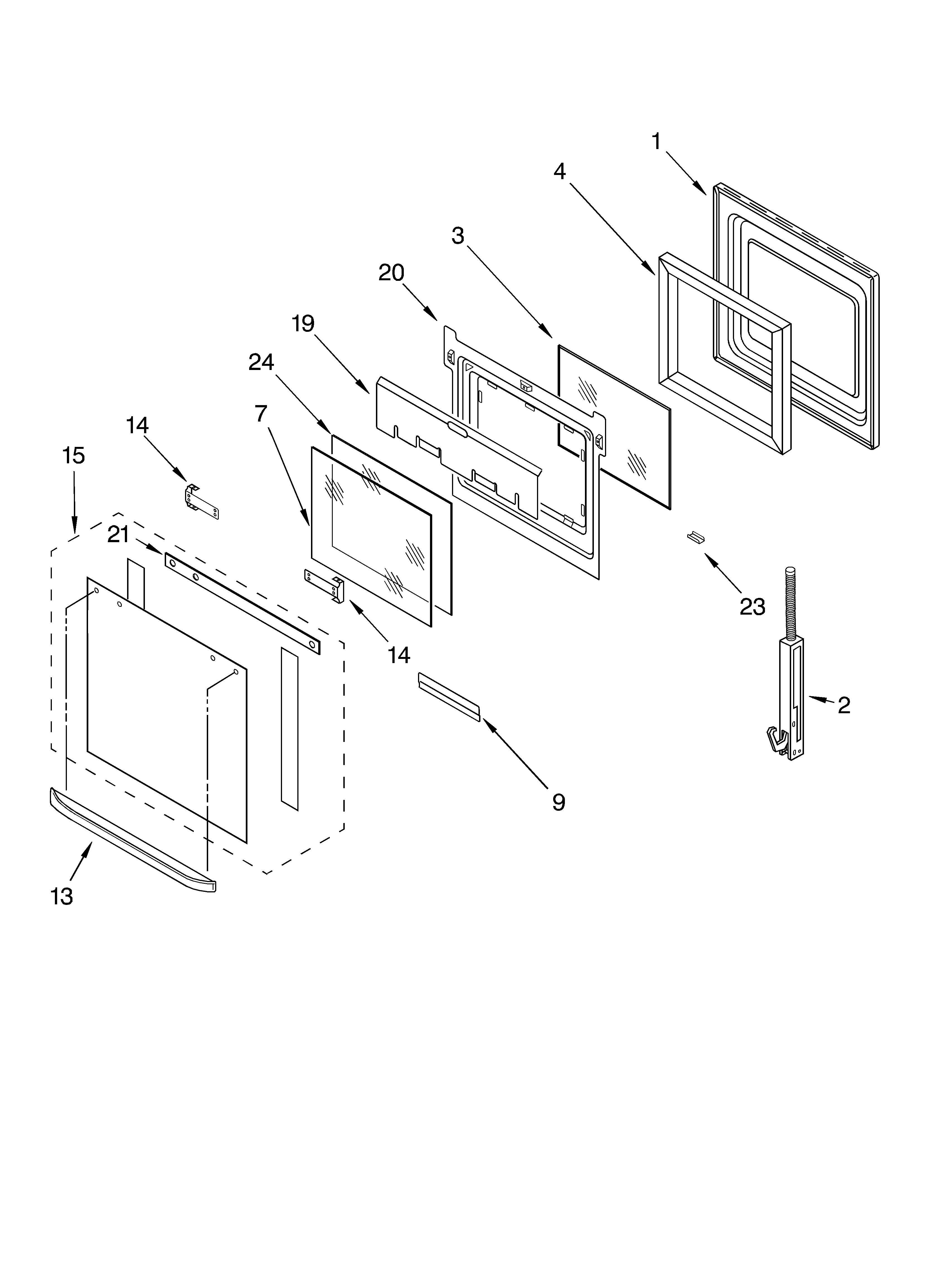 Whirlpool RS696PXGB13 oven door parts diagram