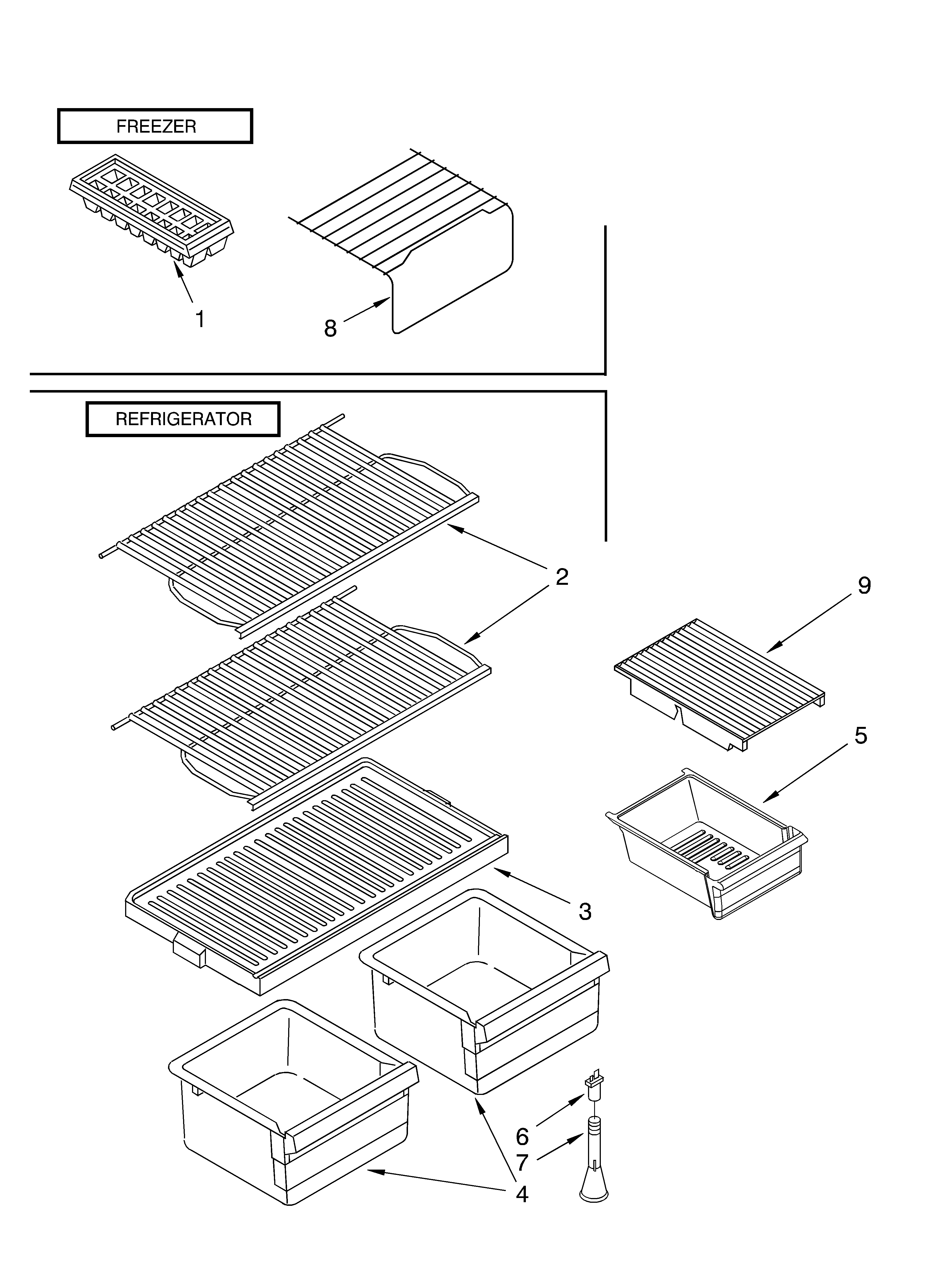 Roper RT14BKXKQ04 shelf parts, optional parts diagram