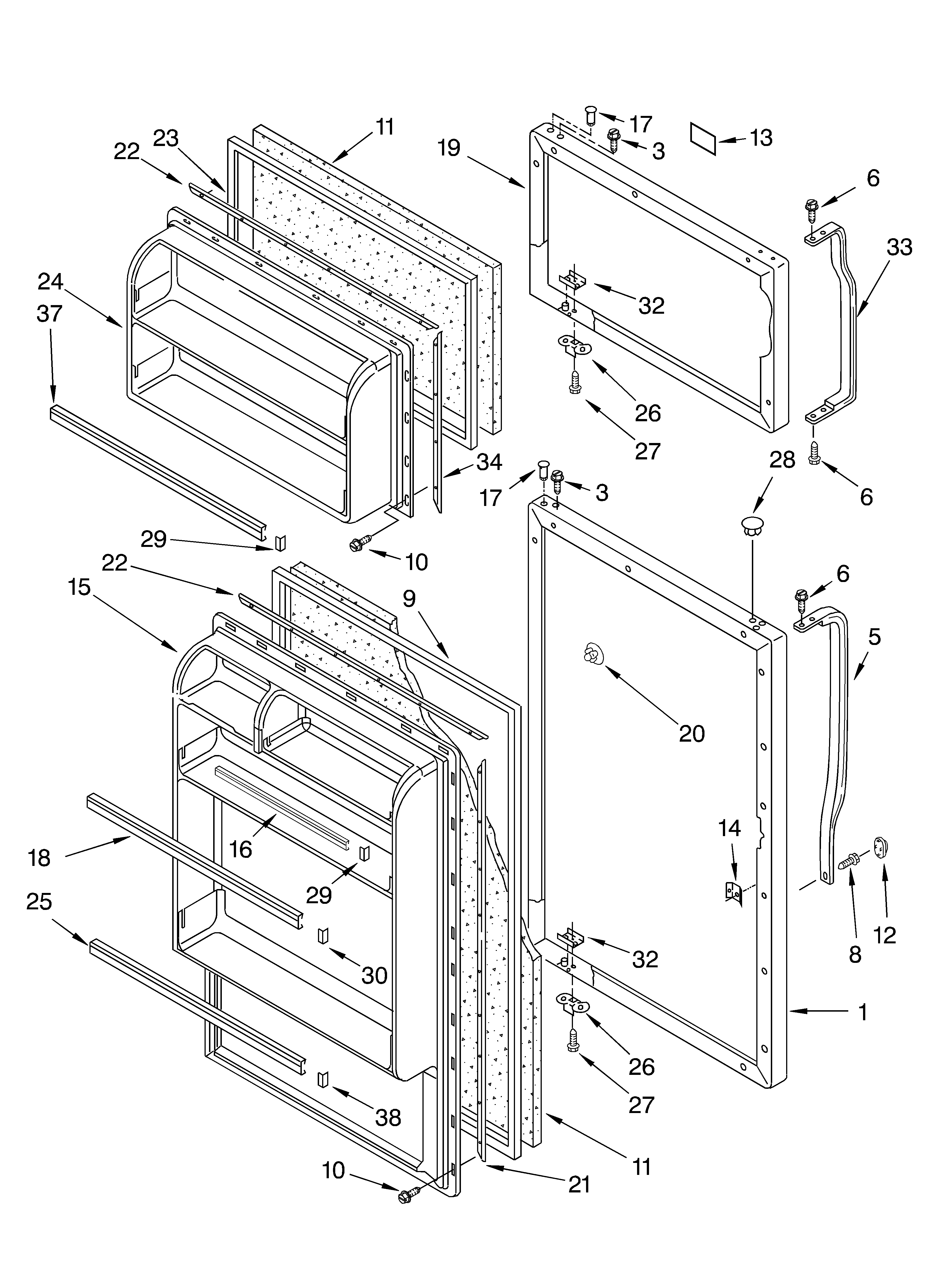 Roper RT18BKXKQ01 door parts diagram