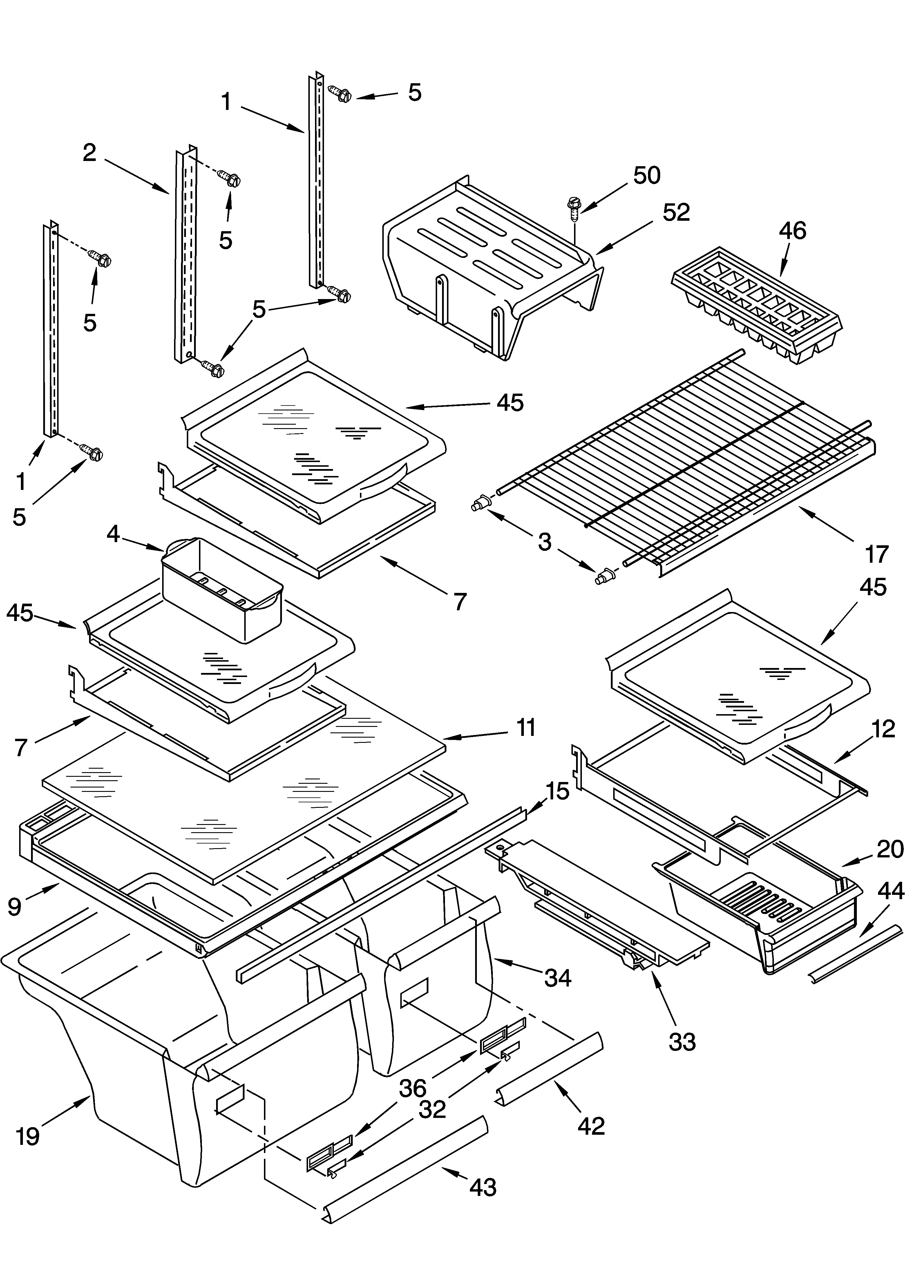 Whirlpool 5VET1DTKLQ02 shelf parts diagram
