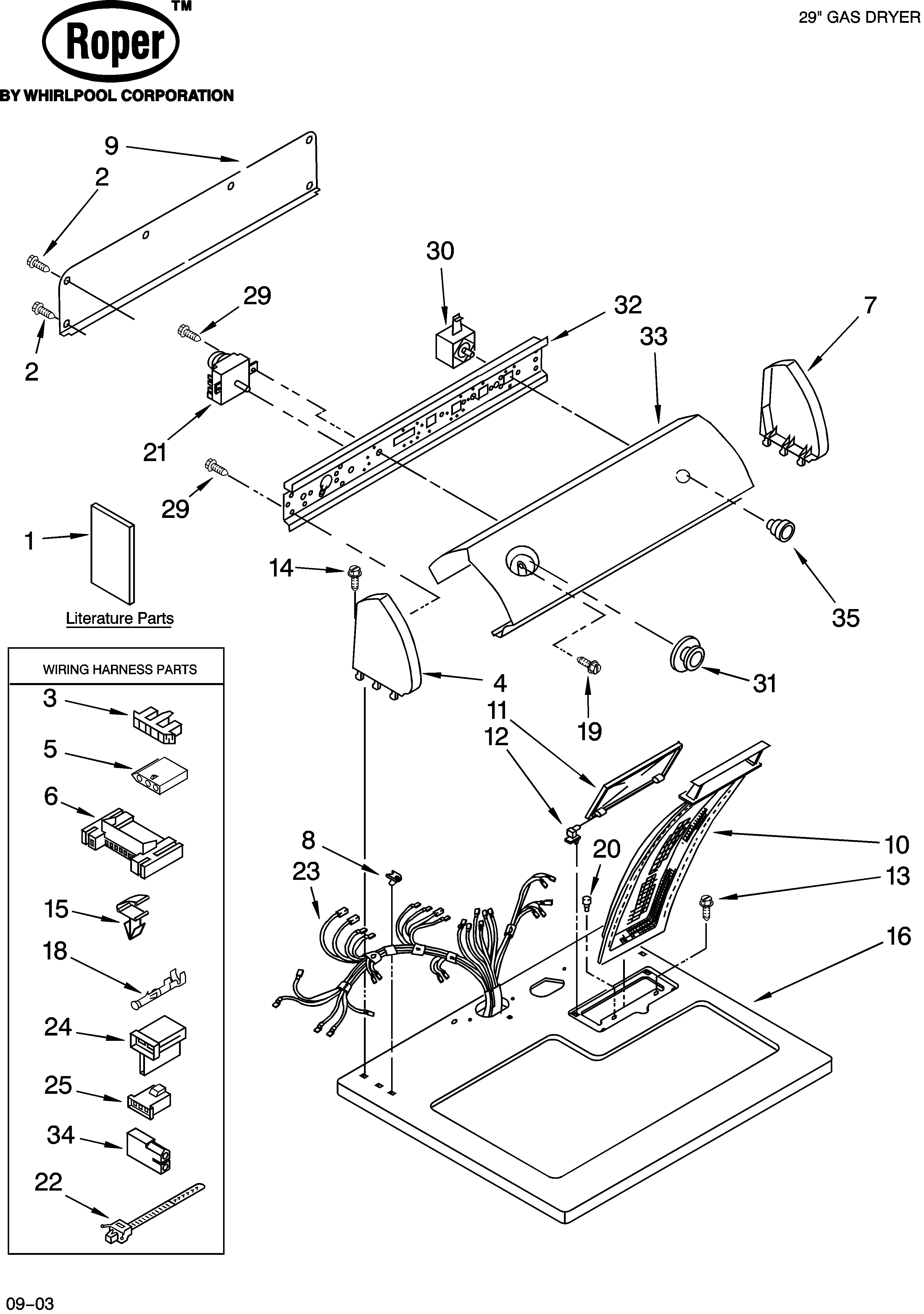 Roper 7MRGX4634MQ0 top and console parts diagram