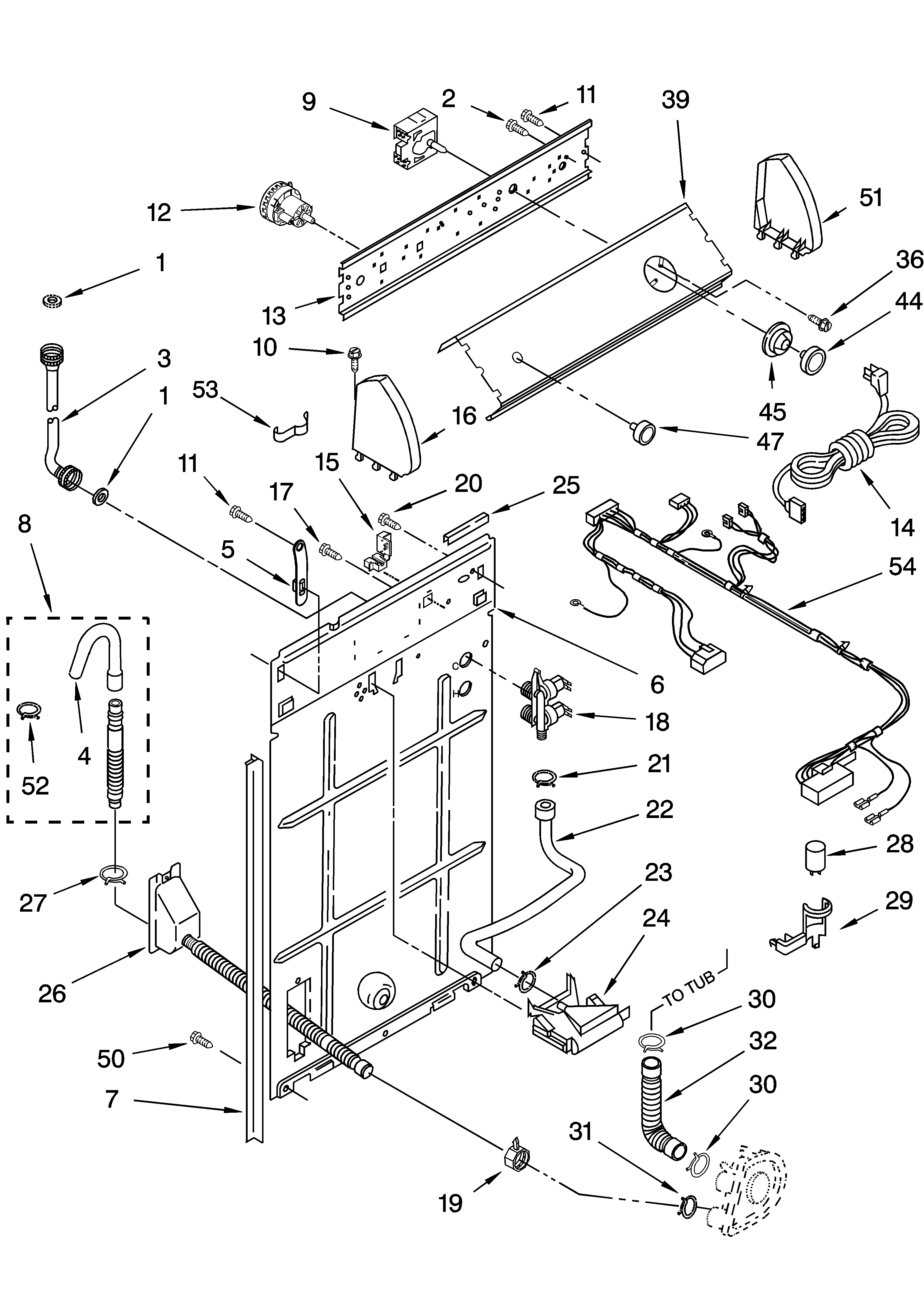 Crosley CAWB527MQ1 control and rear panel parts diagram