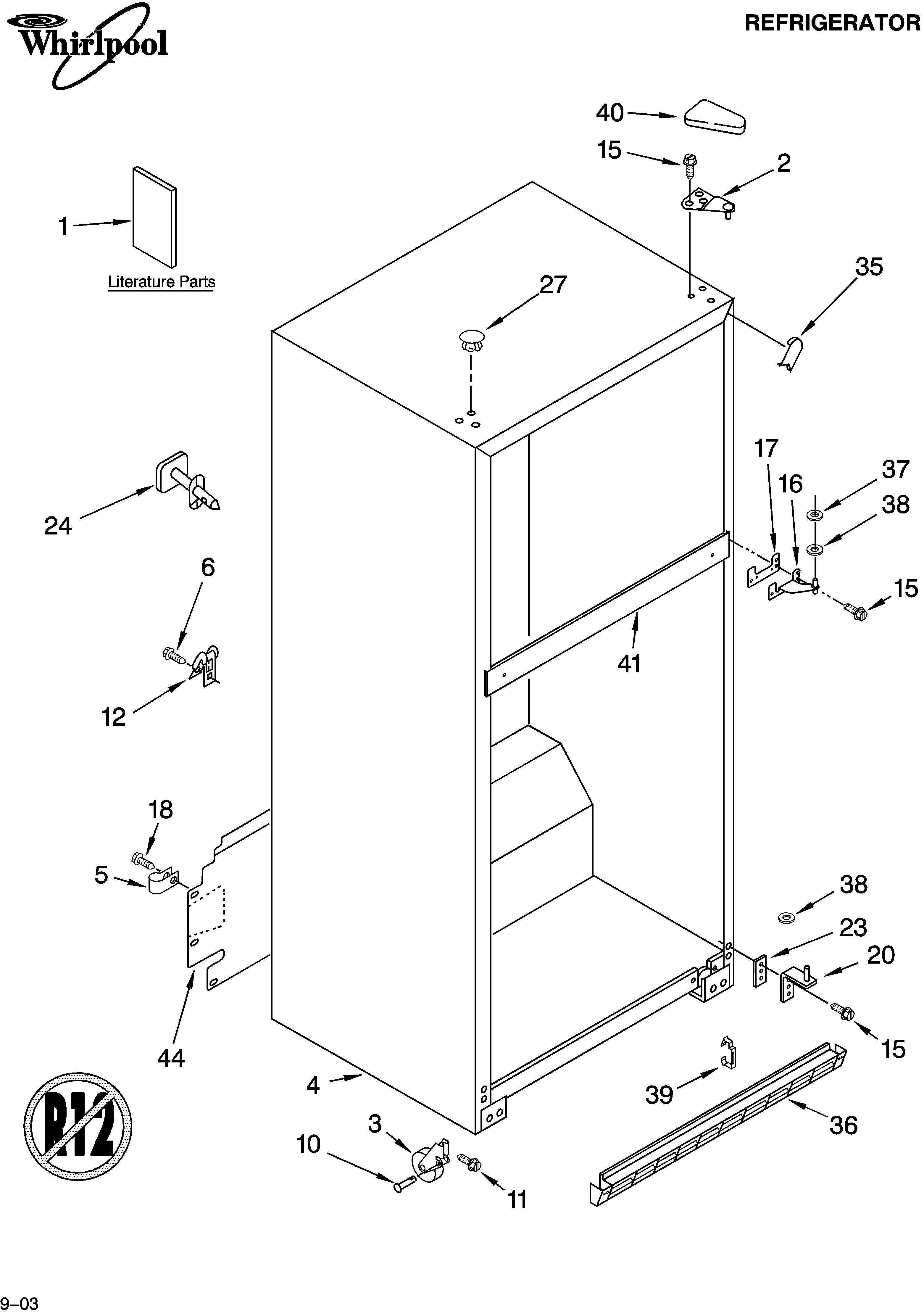 Whirlpool ET1FTEXMT00 cabinet parts diagram
