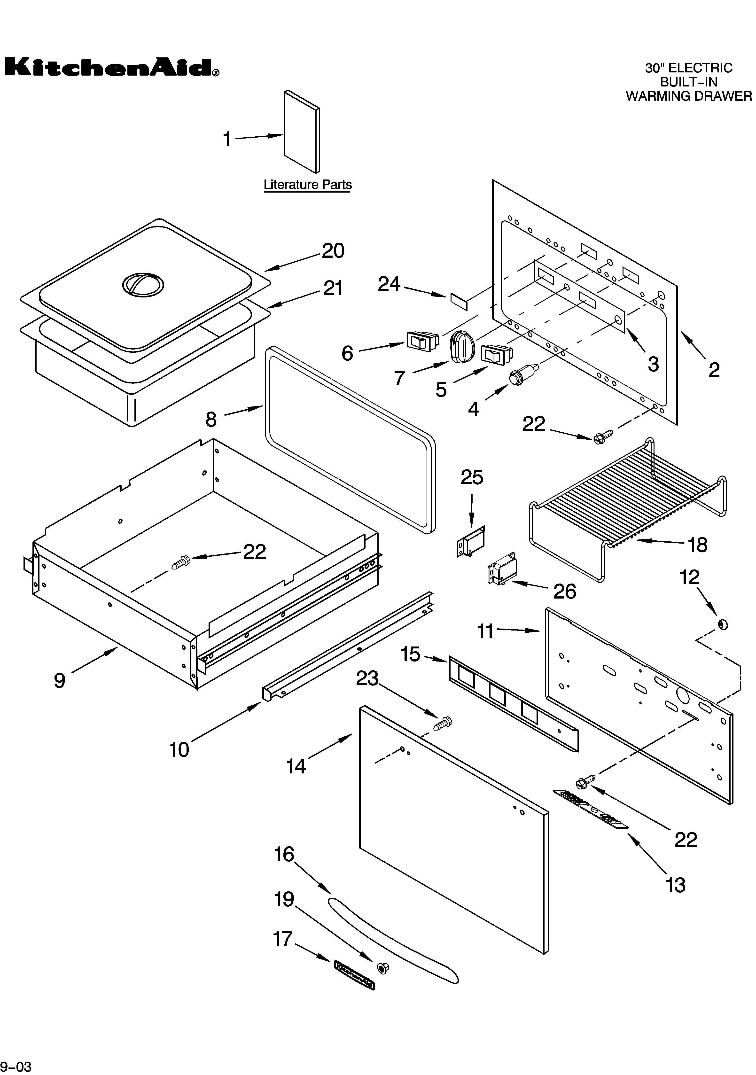 KitchenAid KEWD105HBT05 control, door and drawer parts diagram