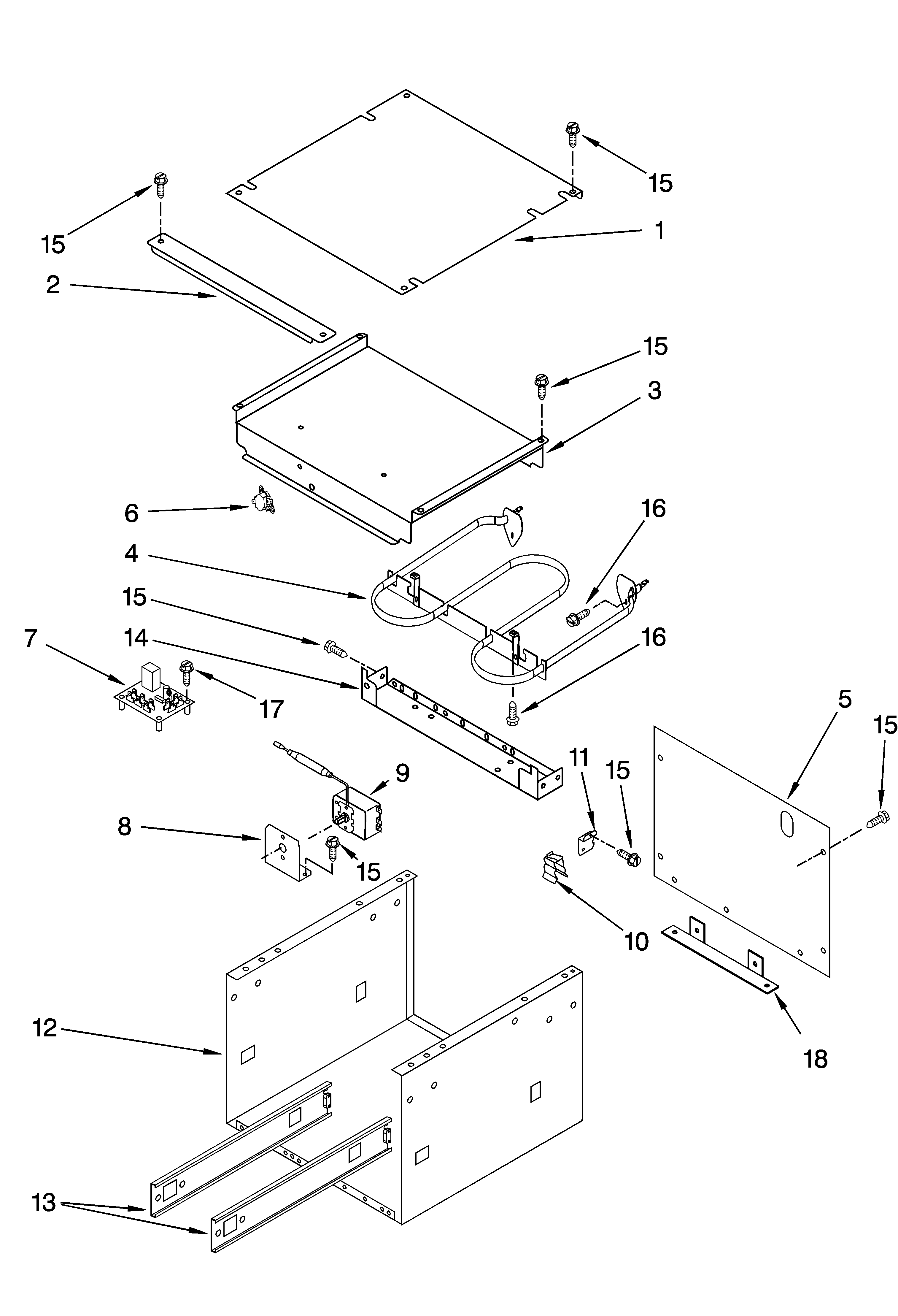 KitchenAid KEWD105HBT05 internal warming drawer parts diagram