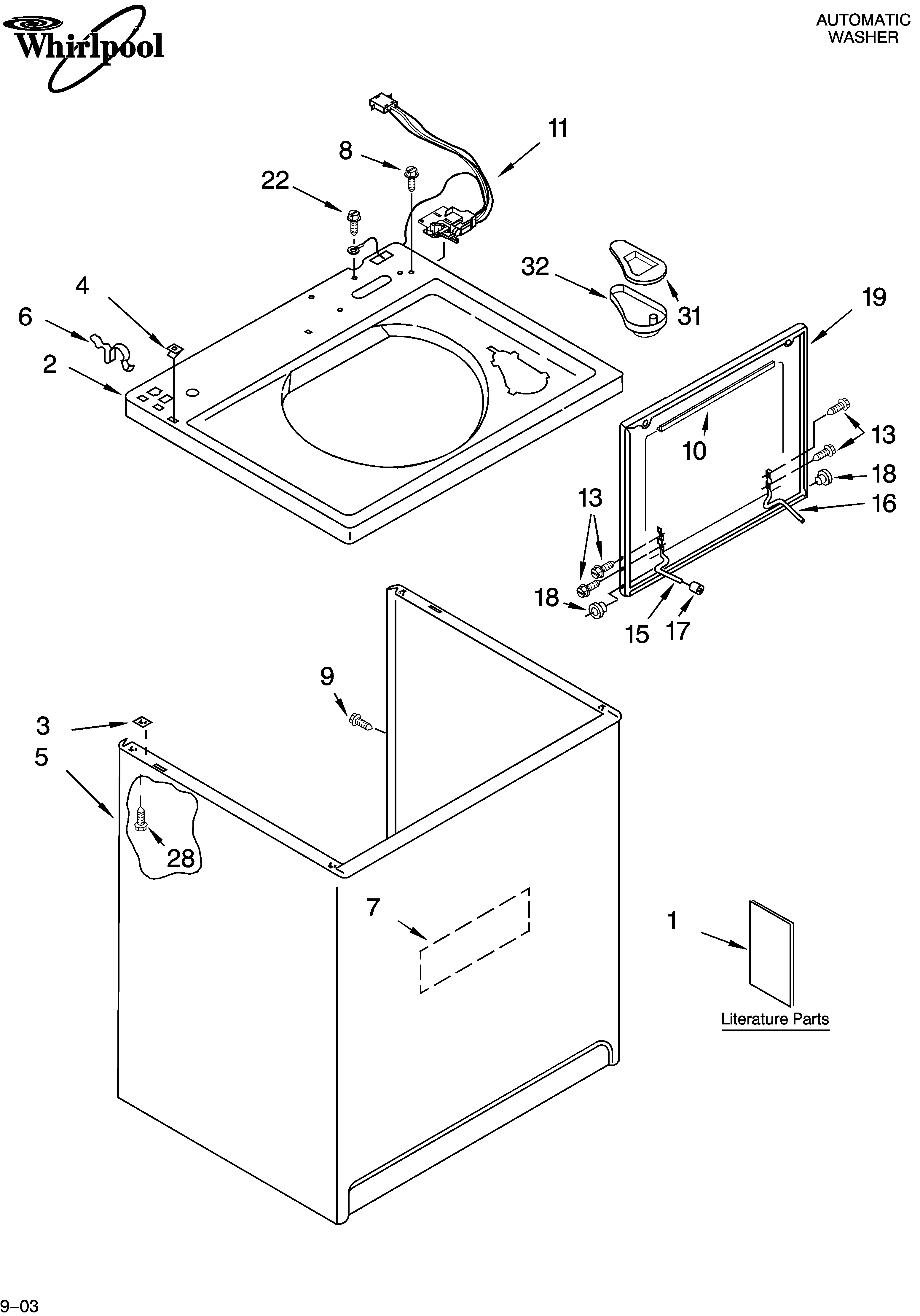 Whirlpool LSQ8000LQ1 top and cabinet parts diagram