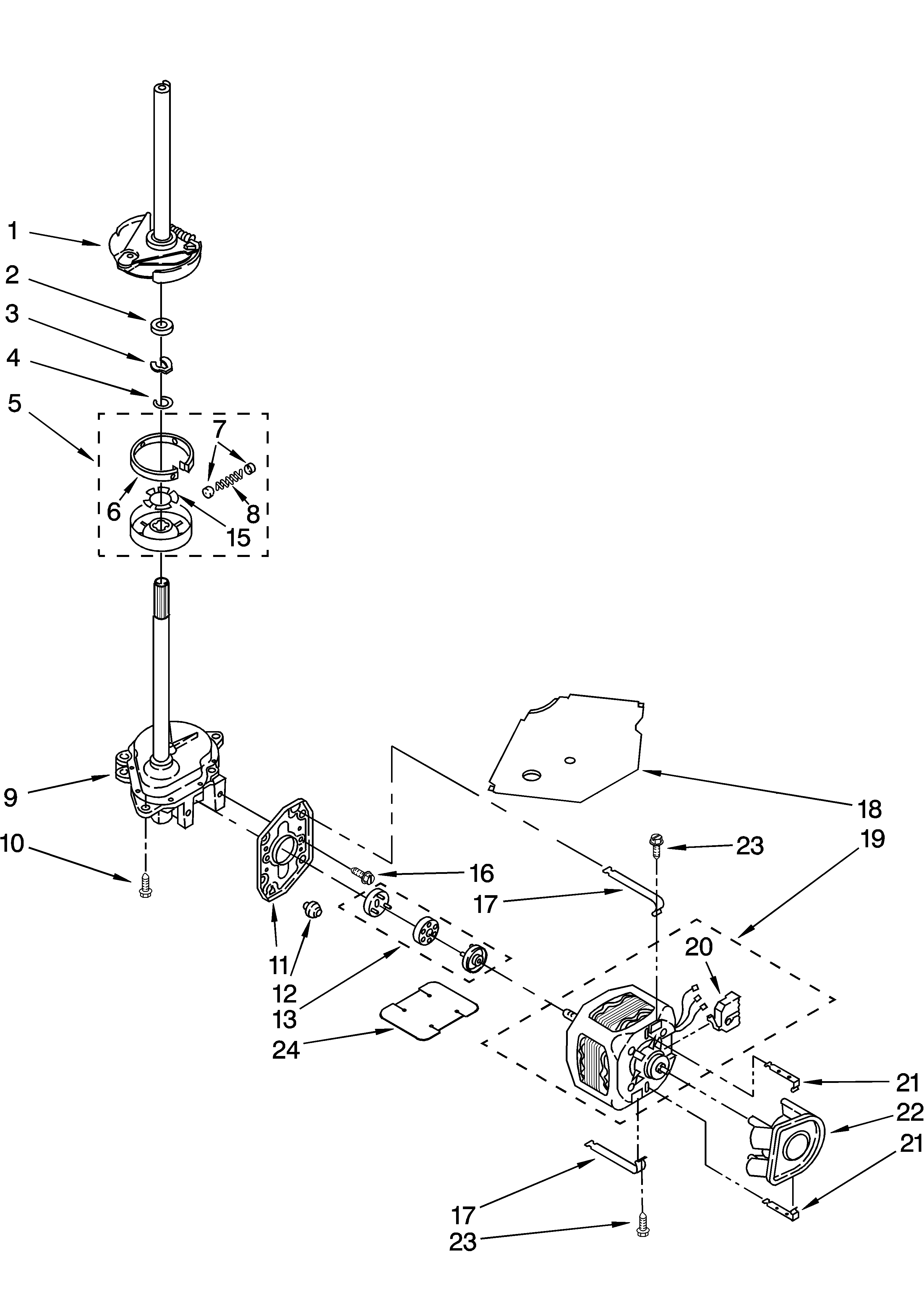 Whirlpool LSQ8000LQ1 brake, clutch, gearcase, motor and pump parts diagram