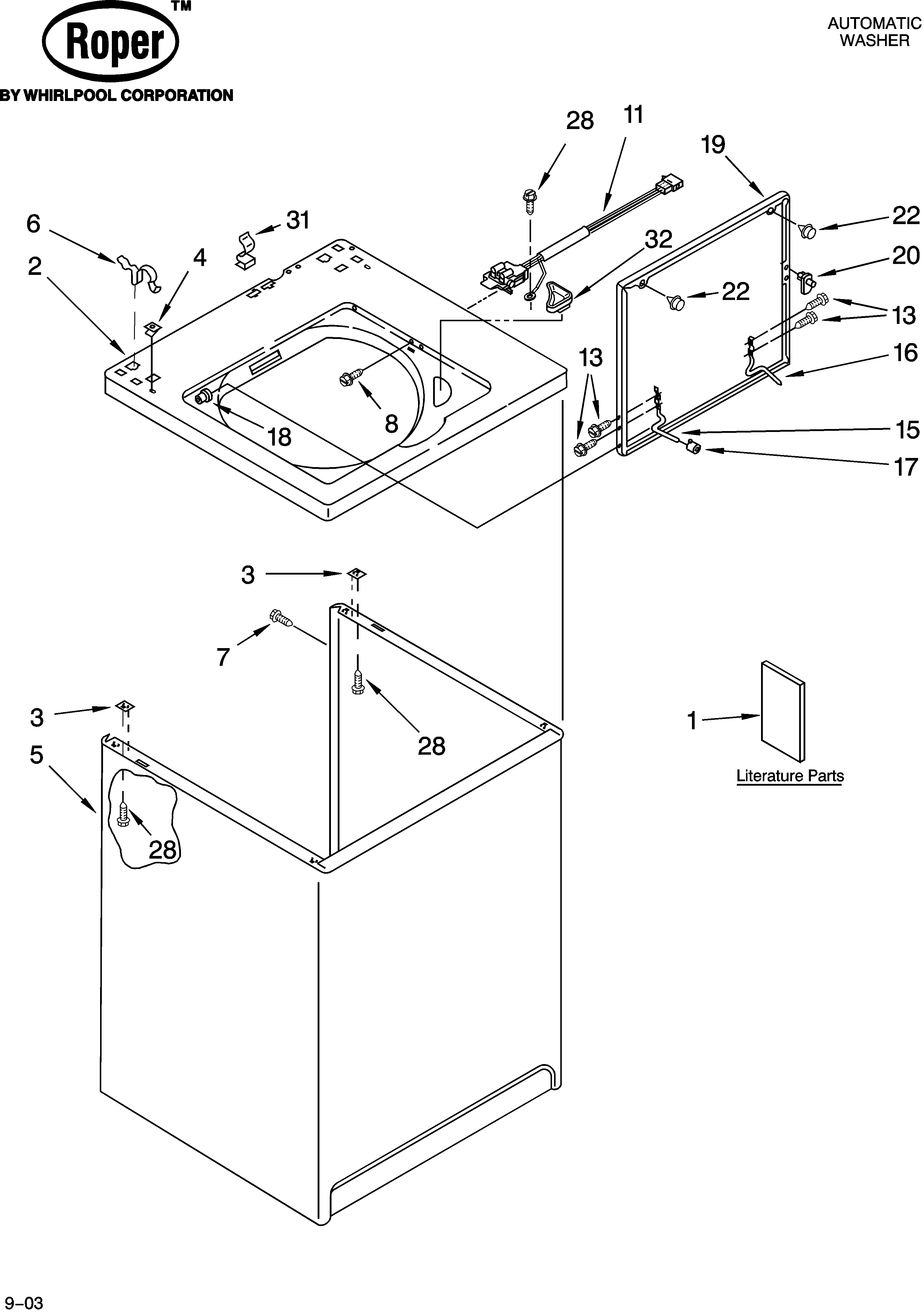 Roper RAS8244KQ1 top and cabinet parts diagram