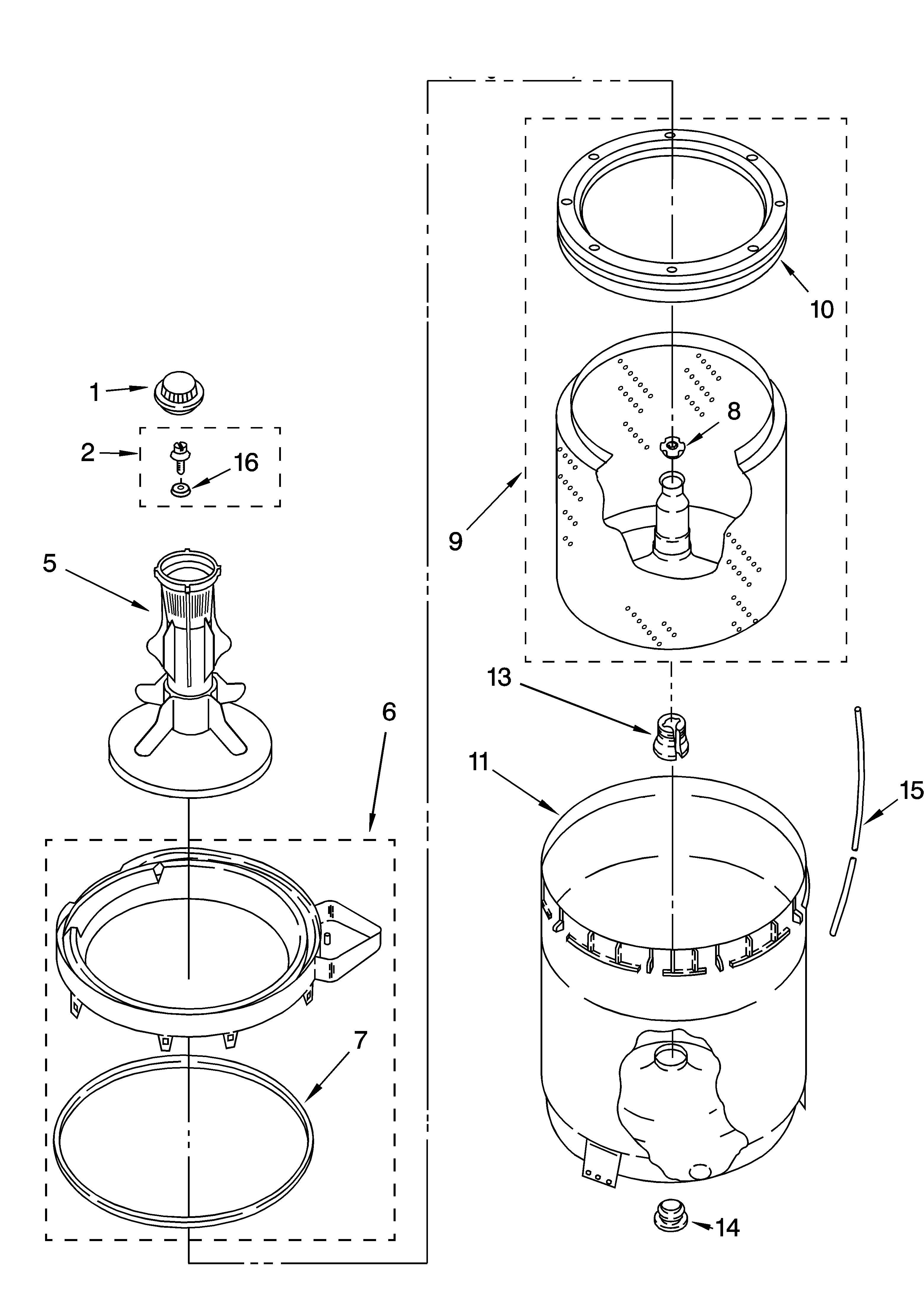 Roper RAS8244KQ1 agitator, basket and tub parts diagram