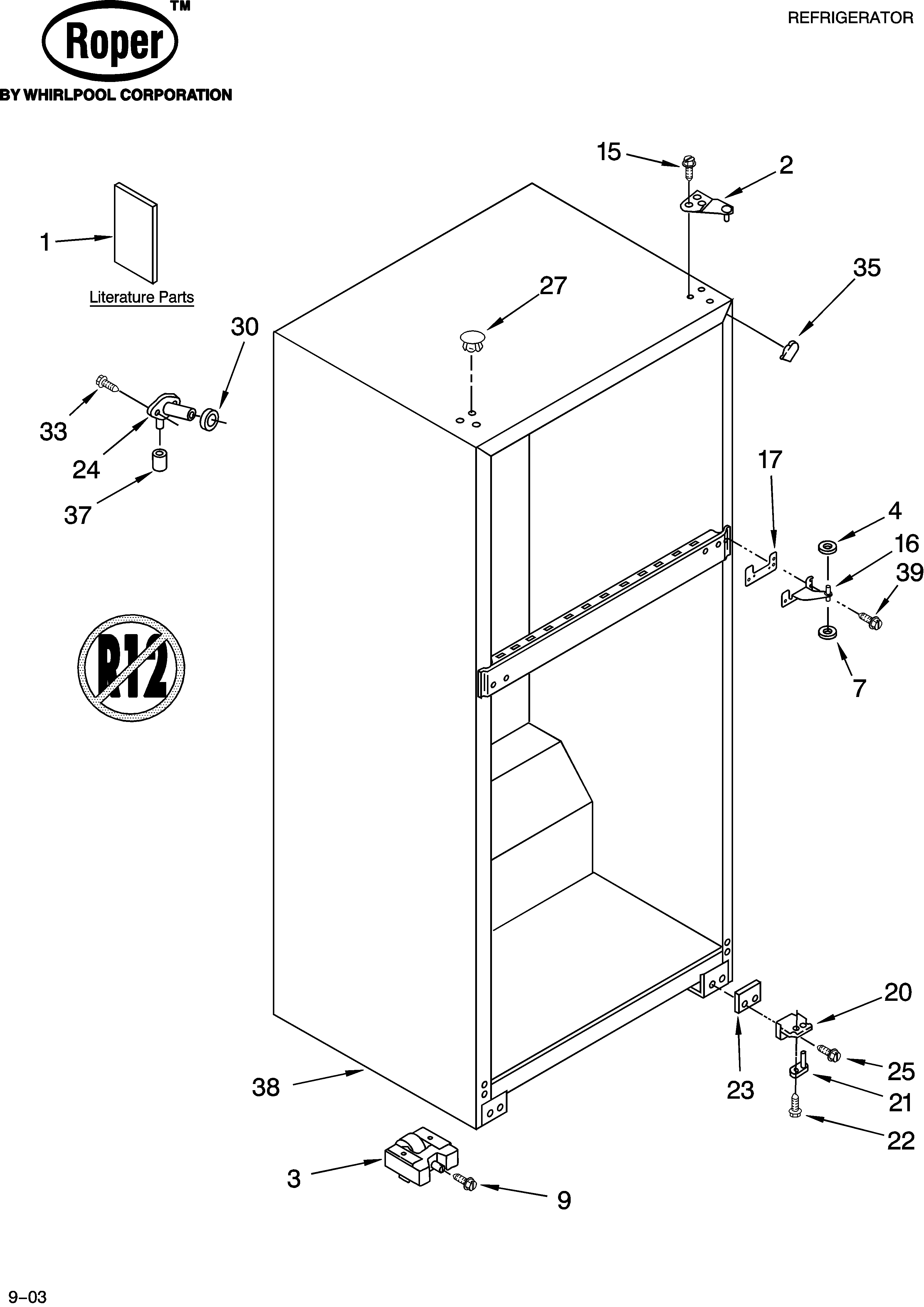 Roper RT14DKYKZ03 cabinet parts diagram
