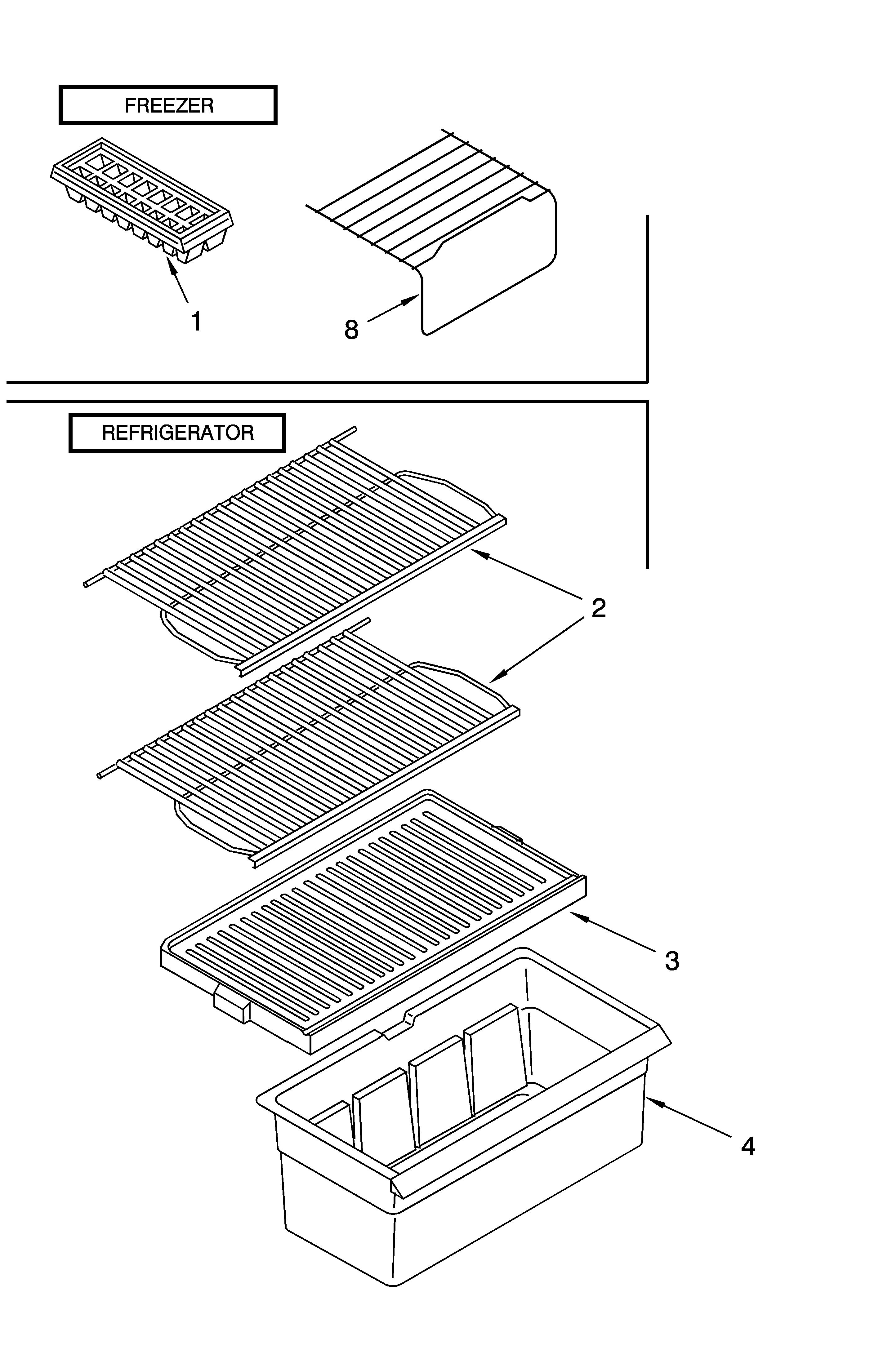 Roper RT14ZKXKQ03 shelf parts, optional parts diagram