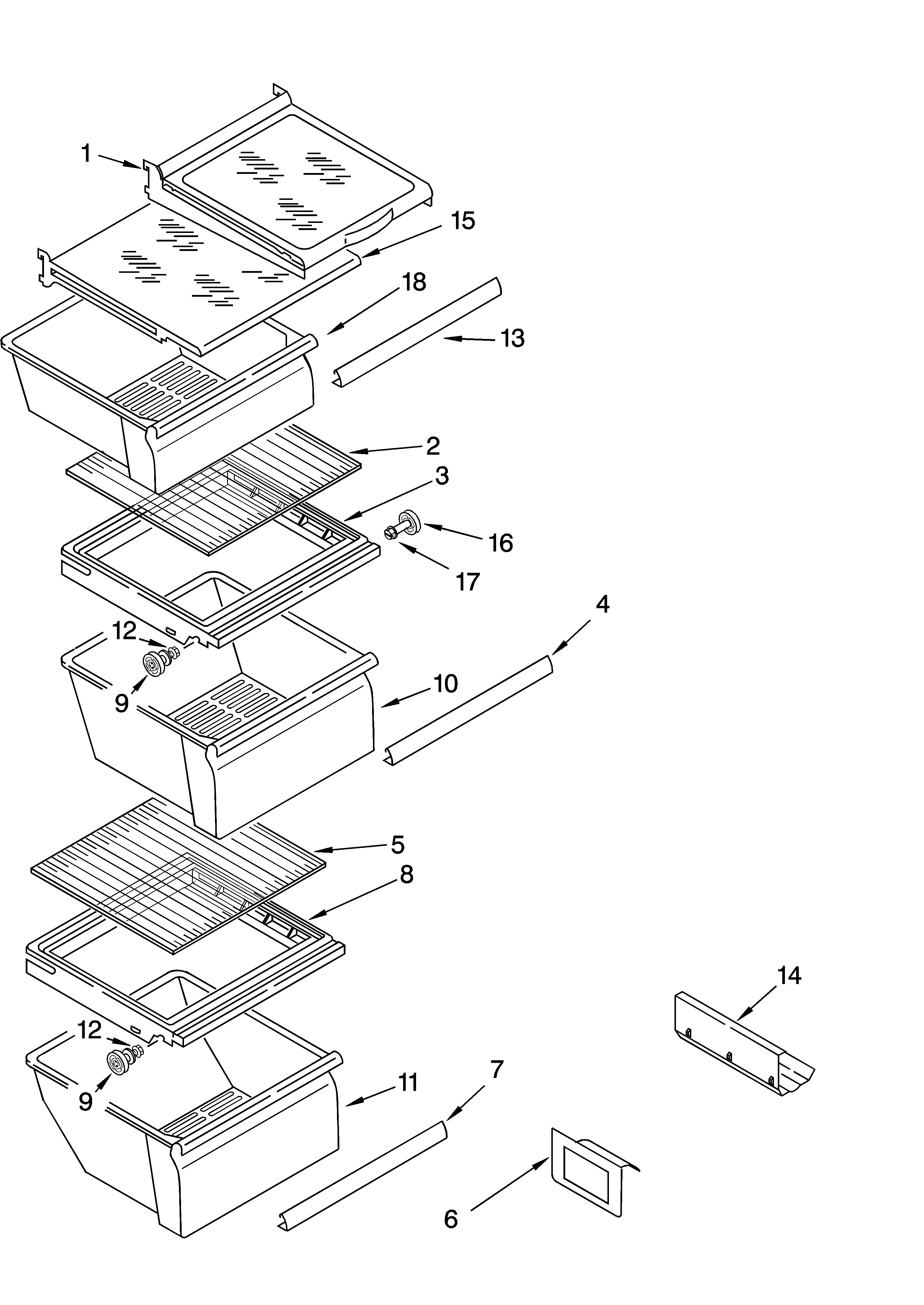 Kirkland SS25AFXLQ01 refrigerator shelf parts diagram