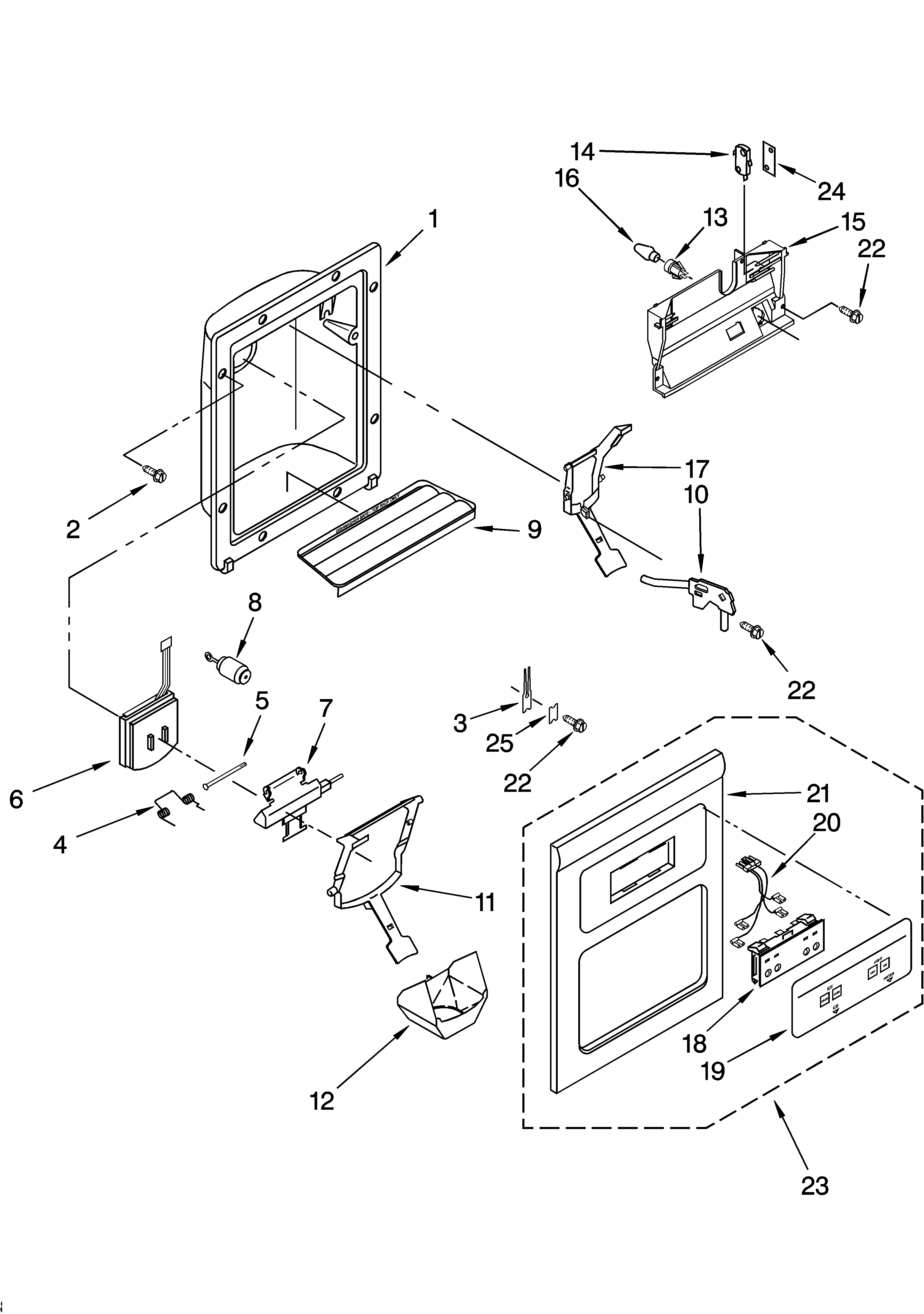 Kirkland SS25AFXLQ01 dispenser front parts diagram