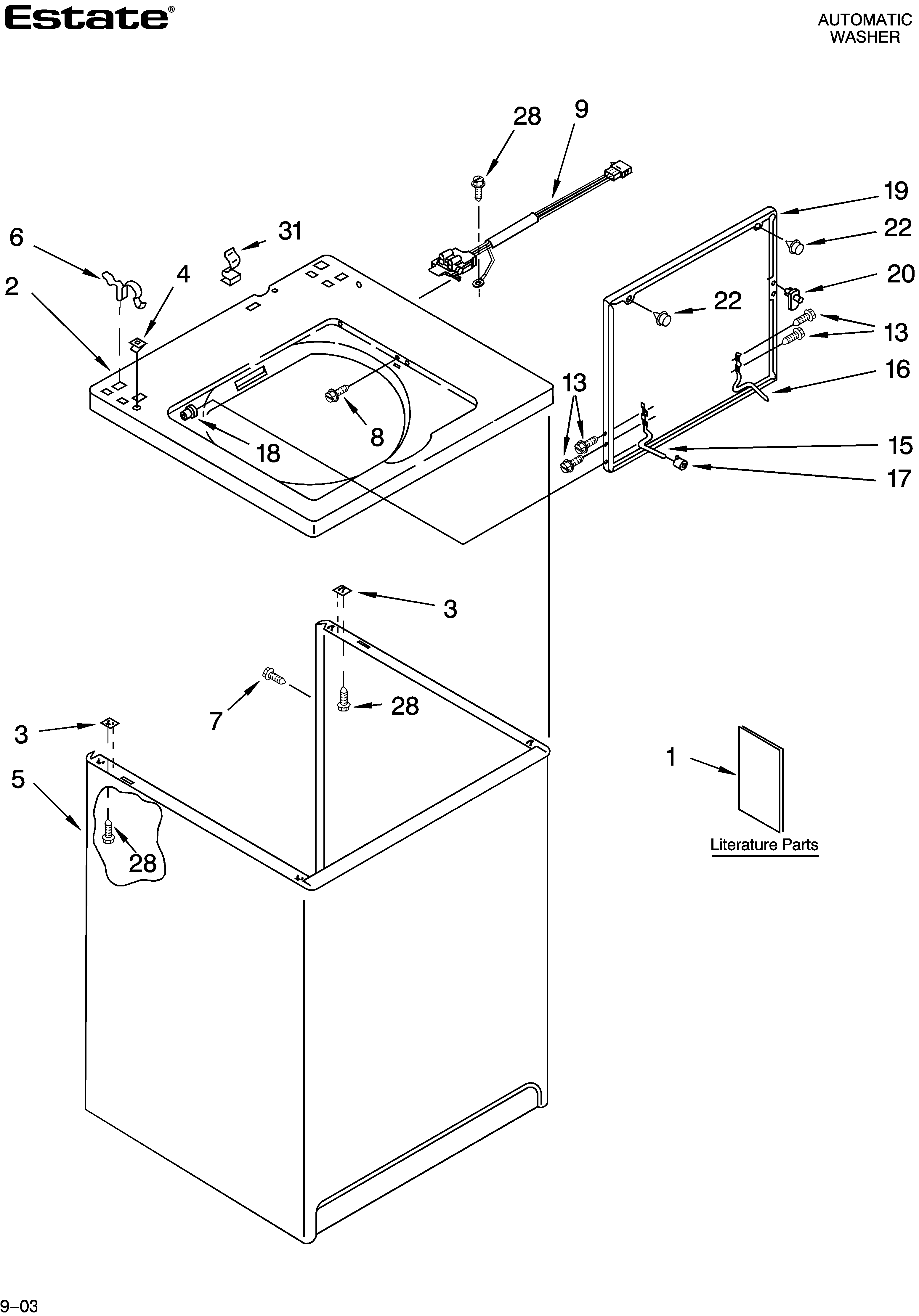 Estate TAWX700JQ2 top and cabinet parts diagram