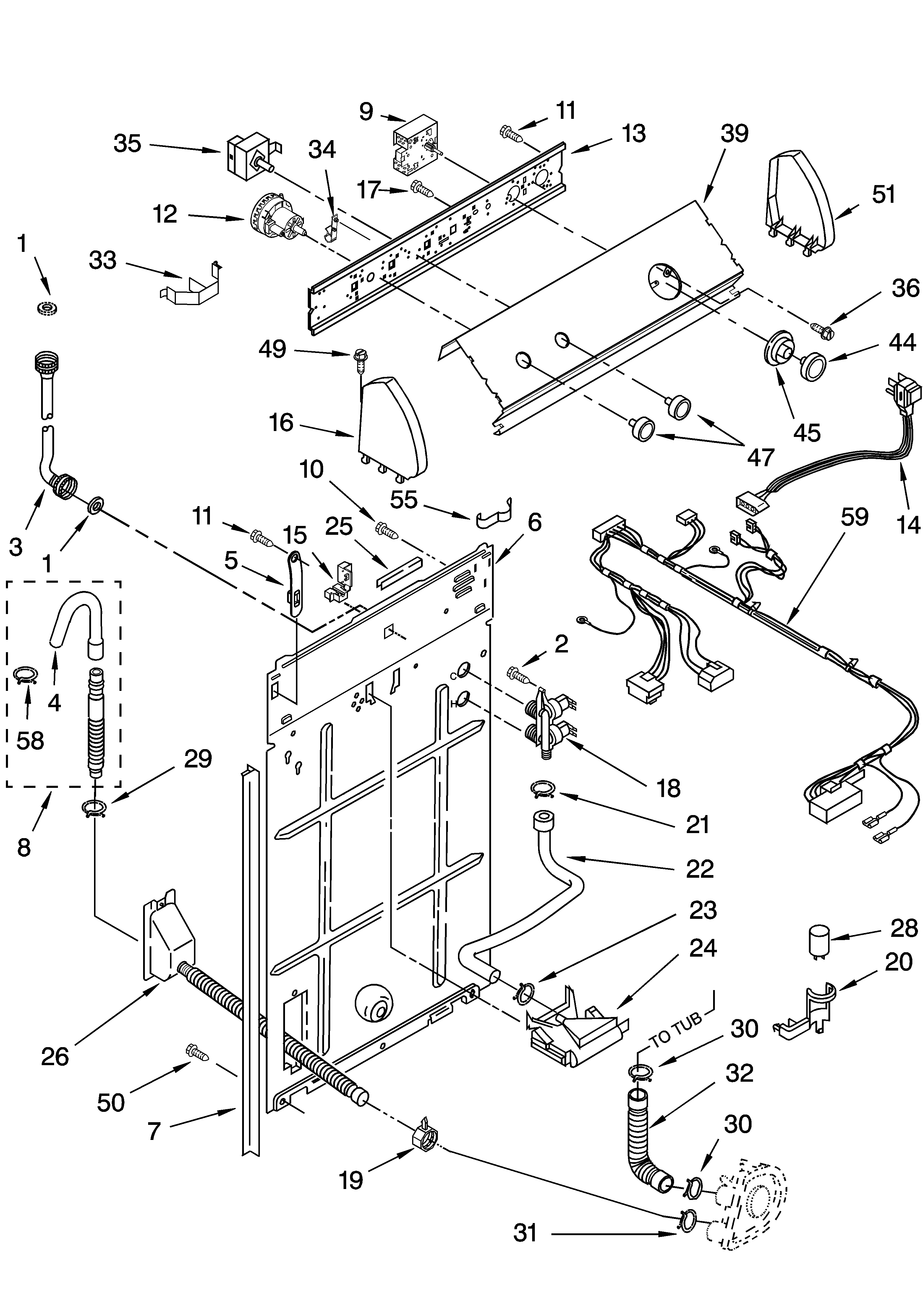 Estate TAWX700JQ2 control and rear panel parts diagram
