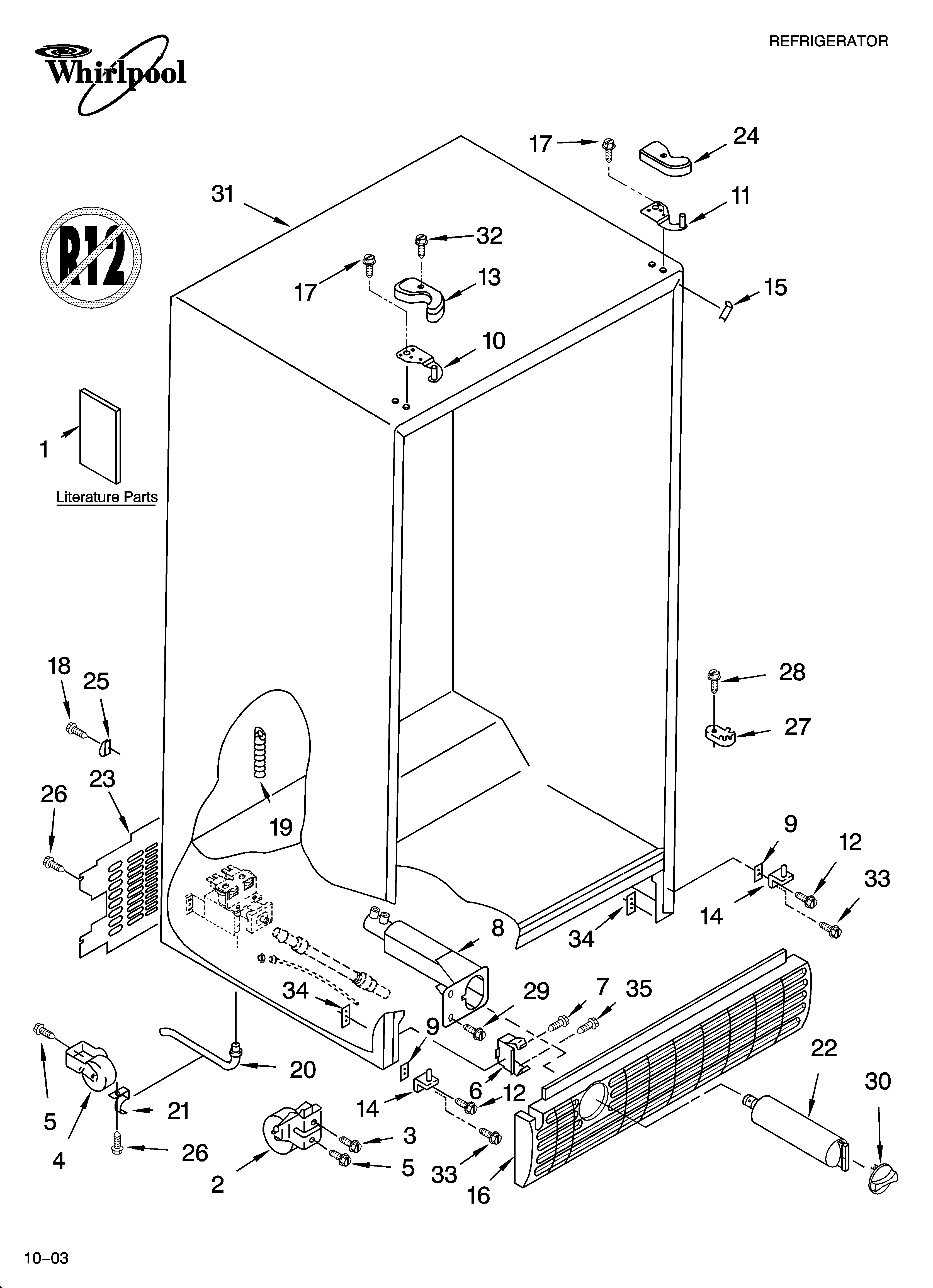 Whirlpool 7GS2SHAXMS00 cabinet parts diagram