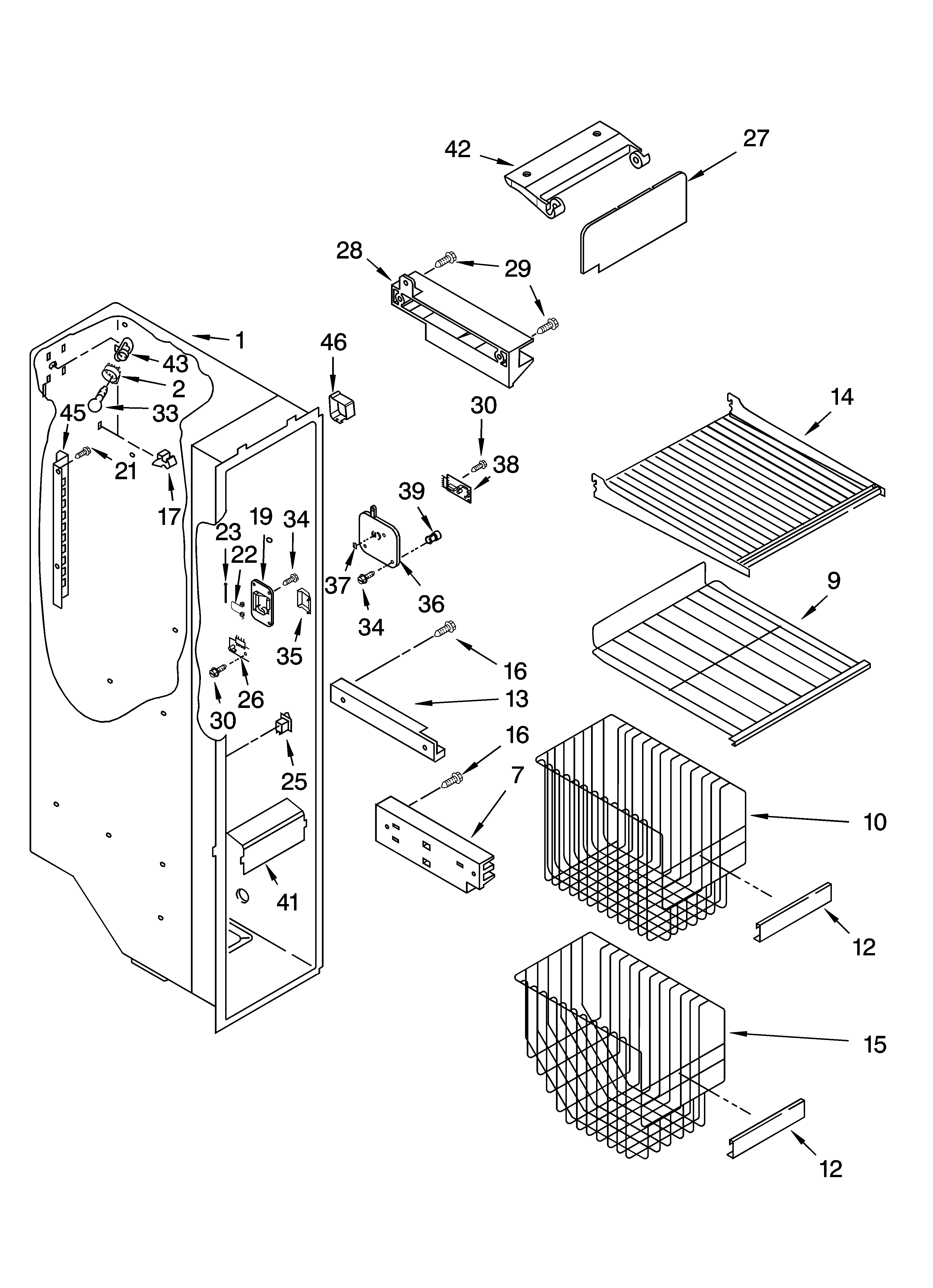 Whirlpool 7GS2SHAXMS00 freezer liner parts diagram