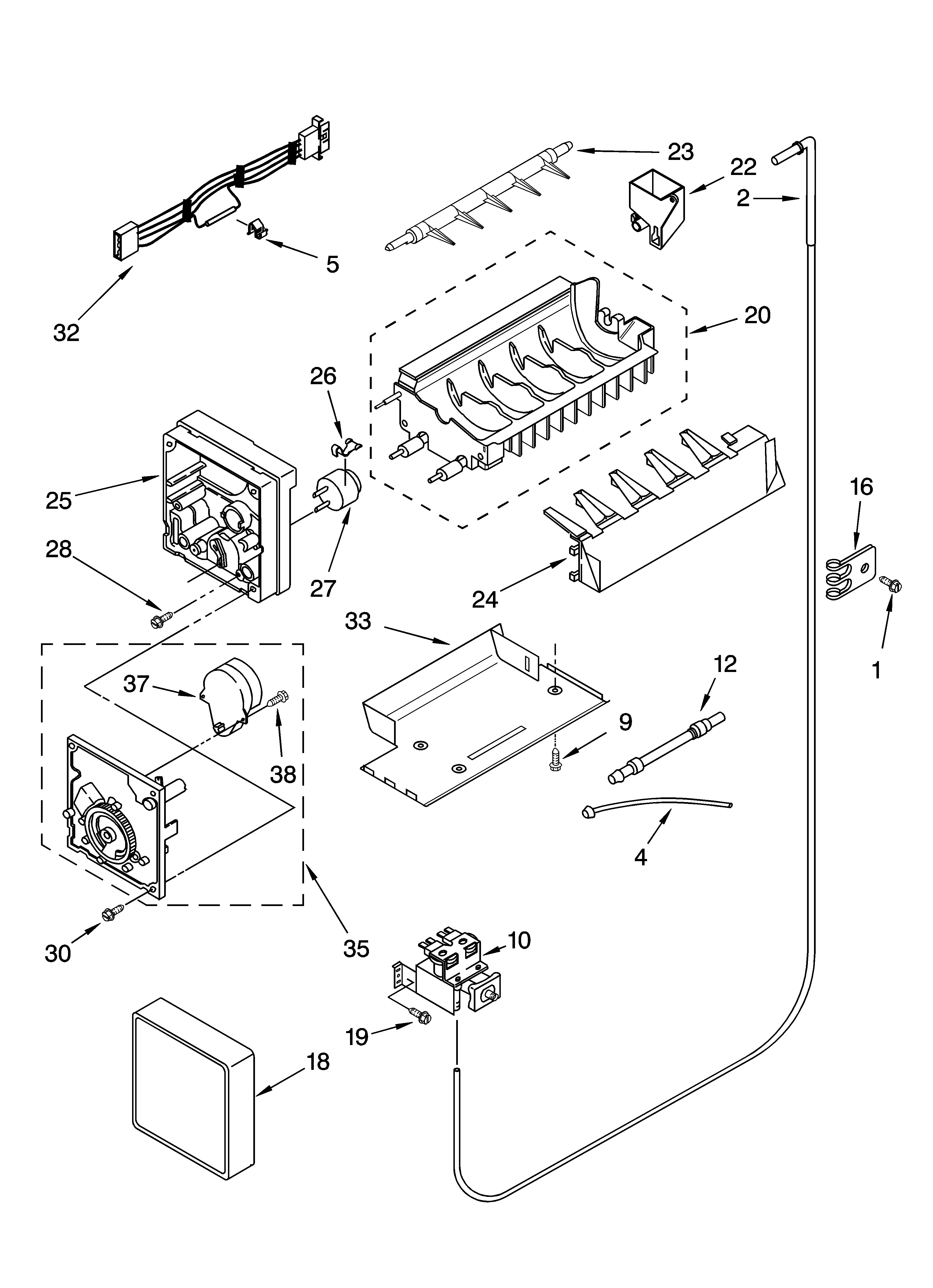 Whirlpool 7GS2SHAXMS00 icemaker parts diagram