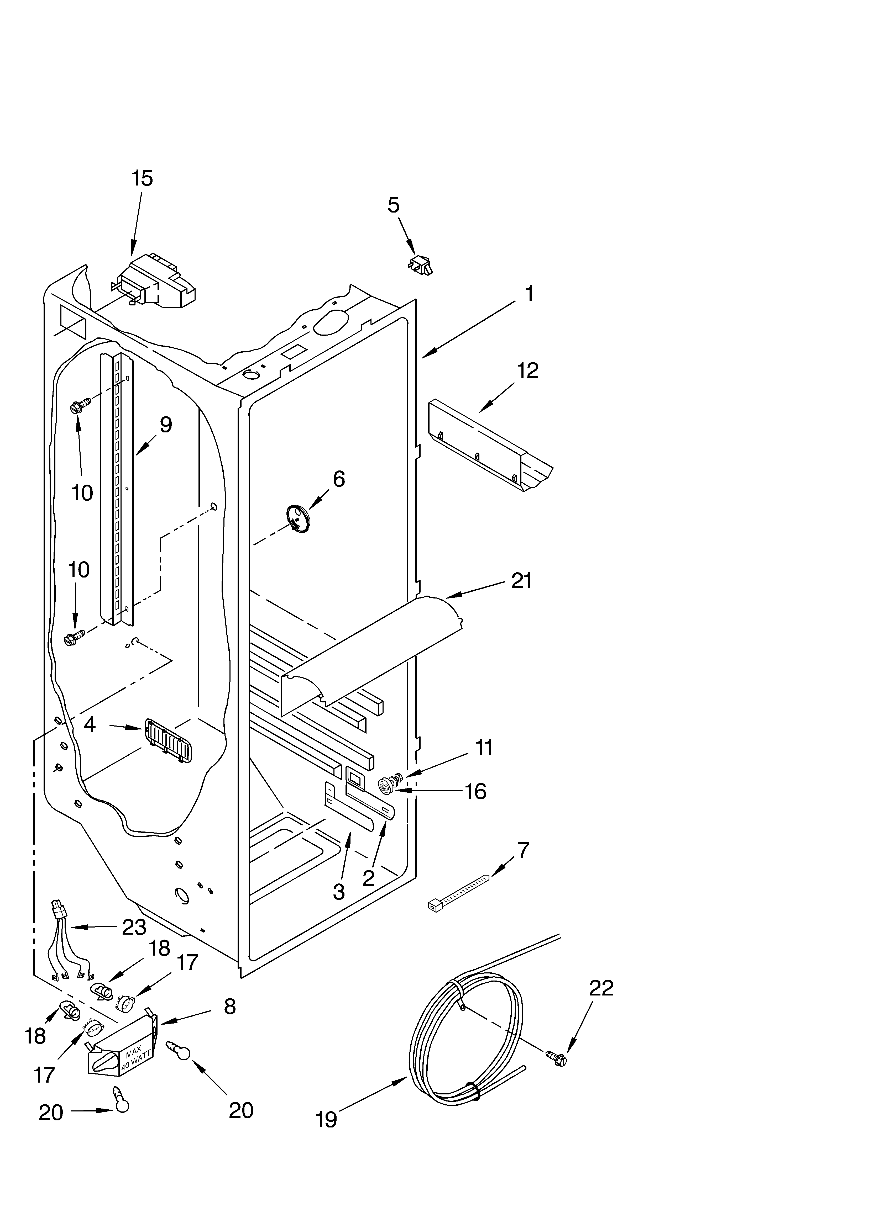 Whirlpool 7GS2SHEXMQ00 refrigerator liner parts diagram