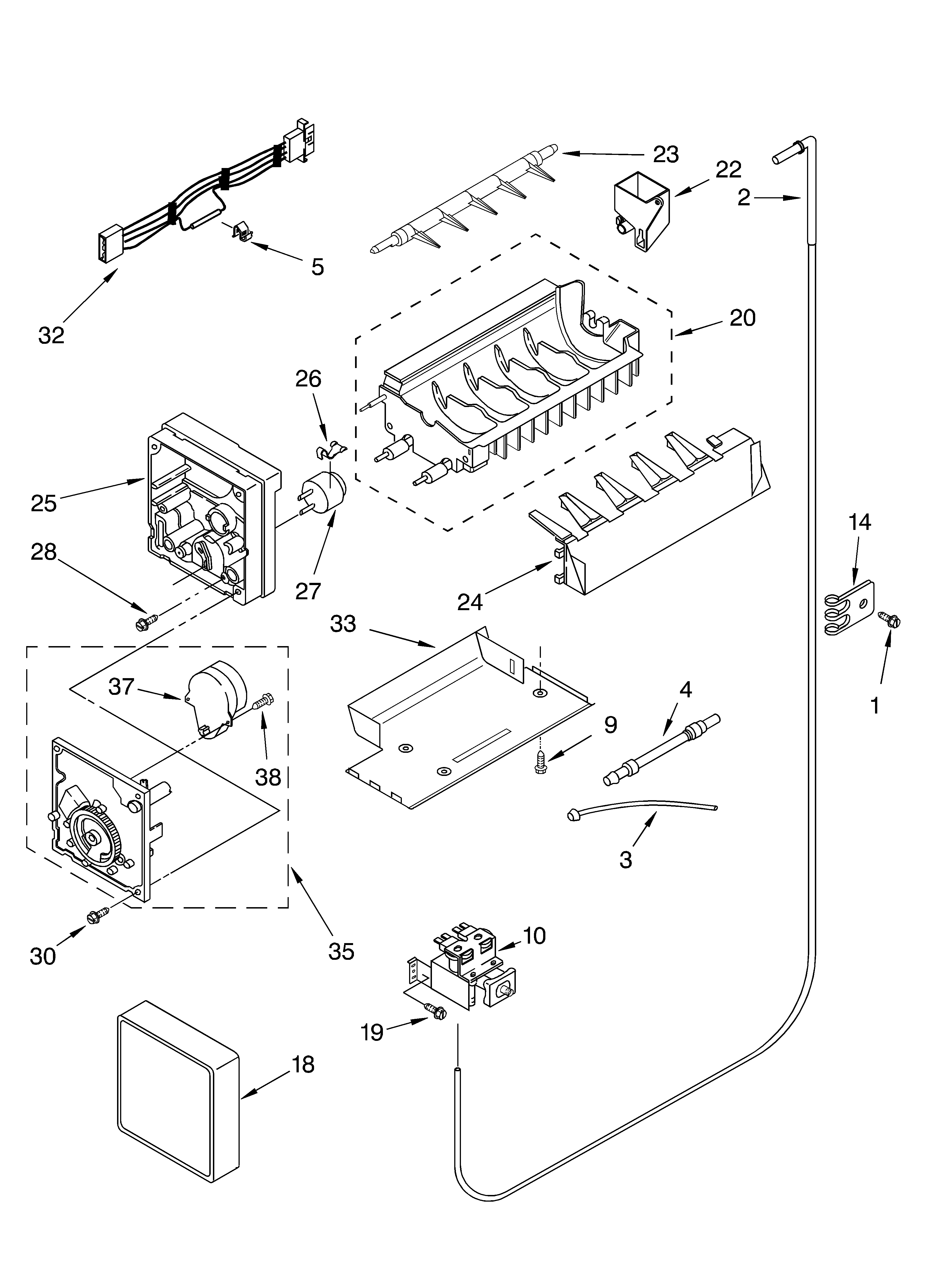 Whirlpool 7GS2SHEXMQ00 icemaker parts diagram