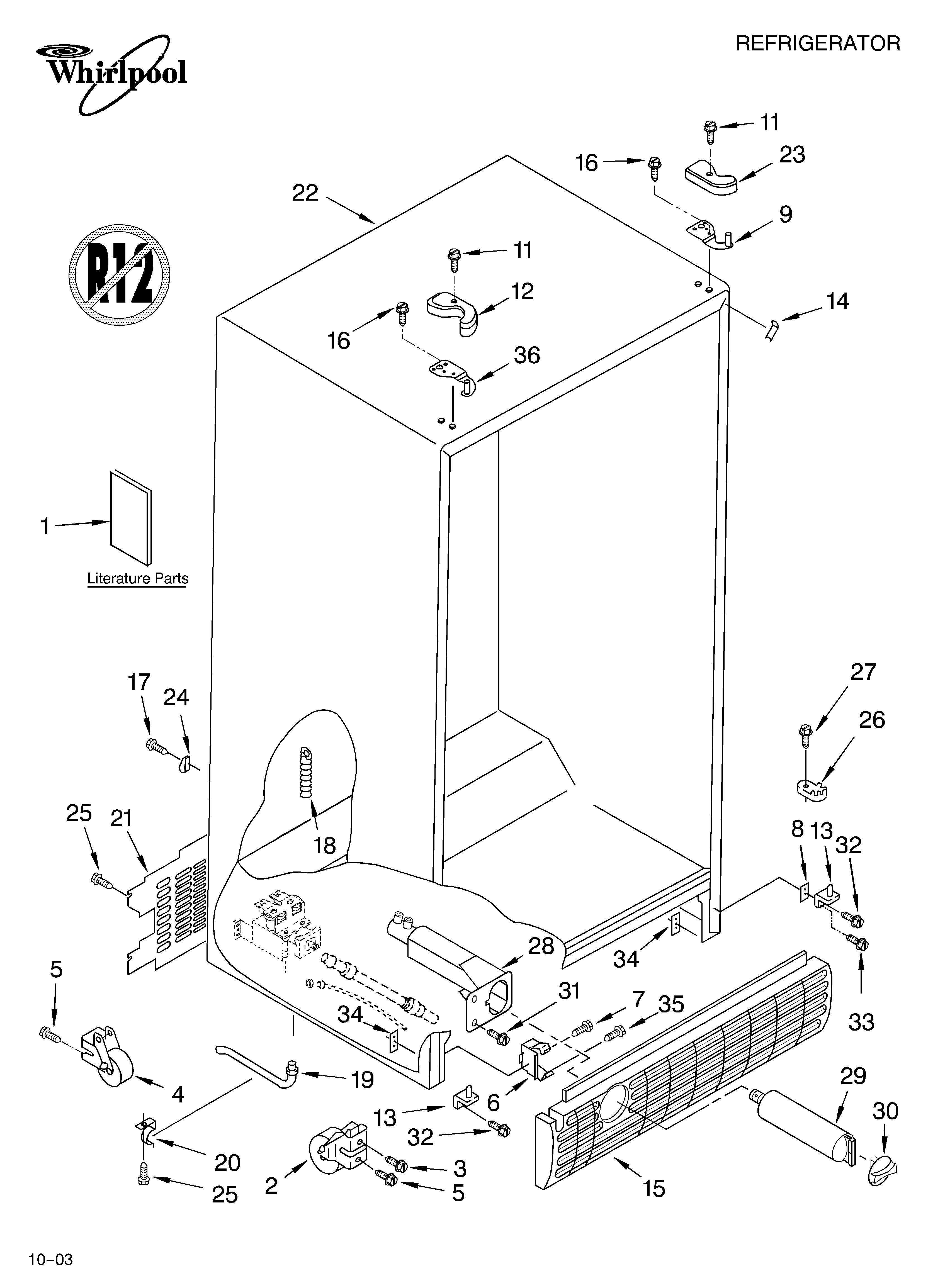 Whirlpool 7GS6SHEXMQ00 cabinet parts diagram