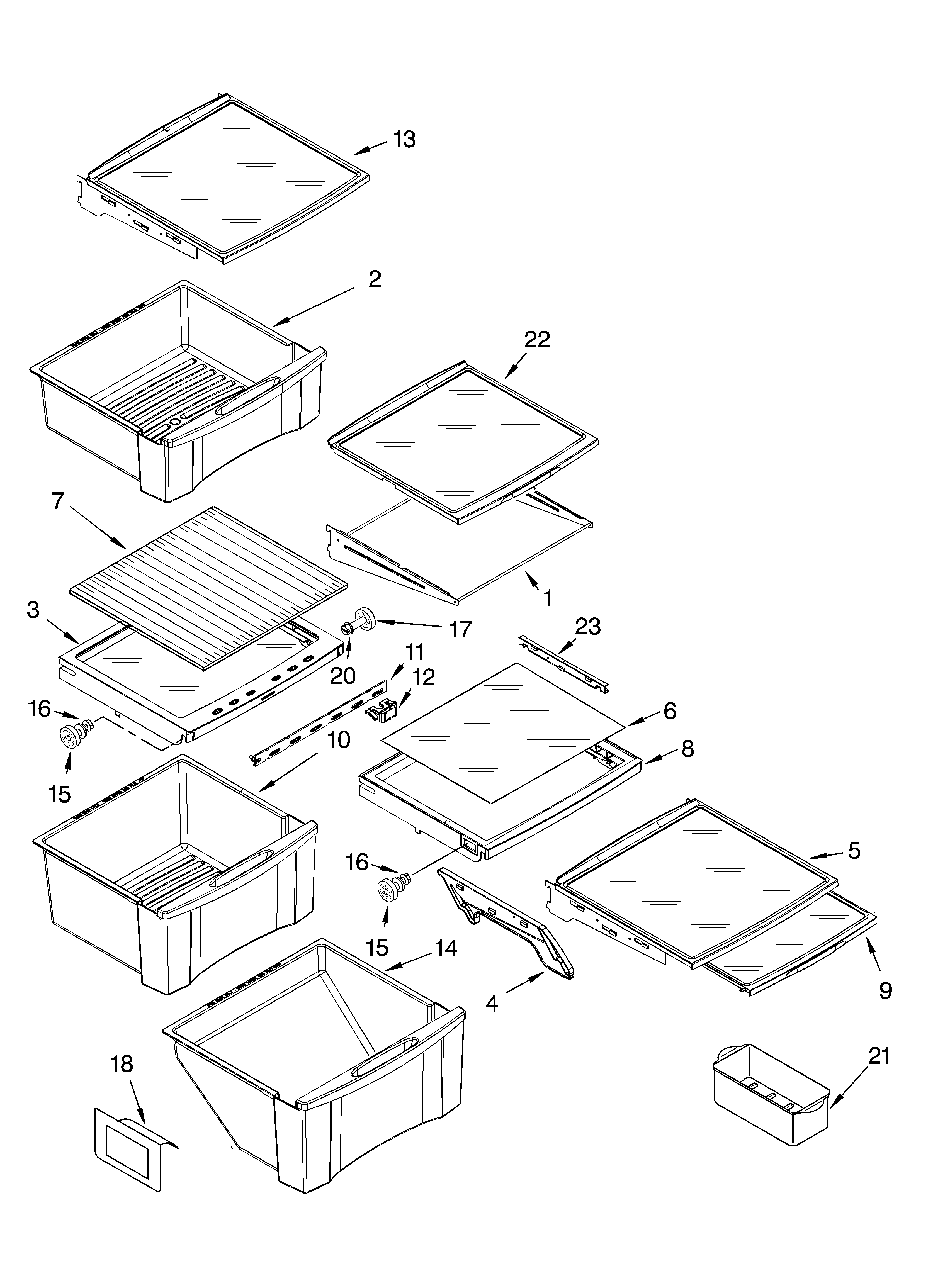 Whirlpool 7GS6SHEXMQ00 refrigerator shelf parts diagram