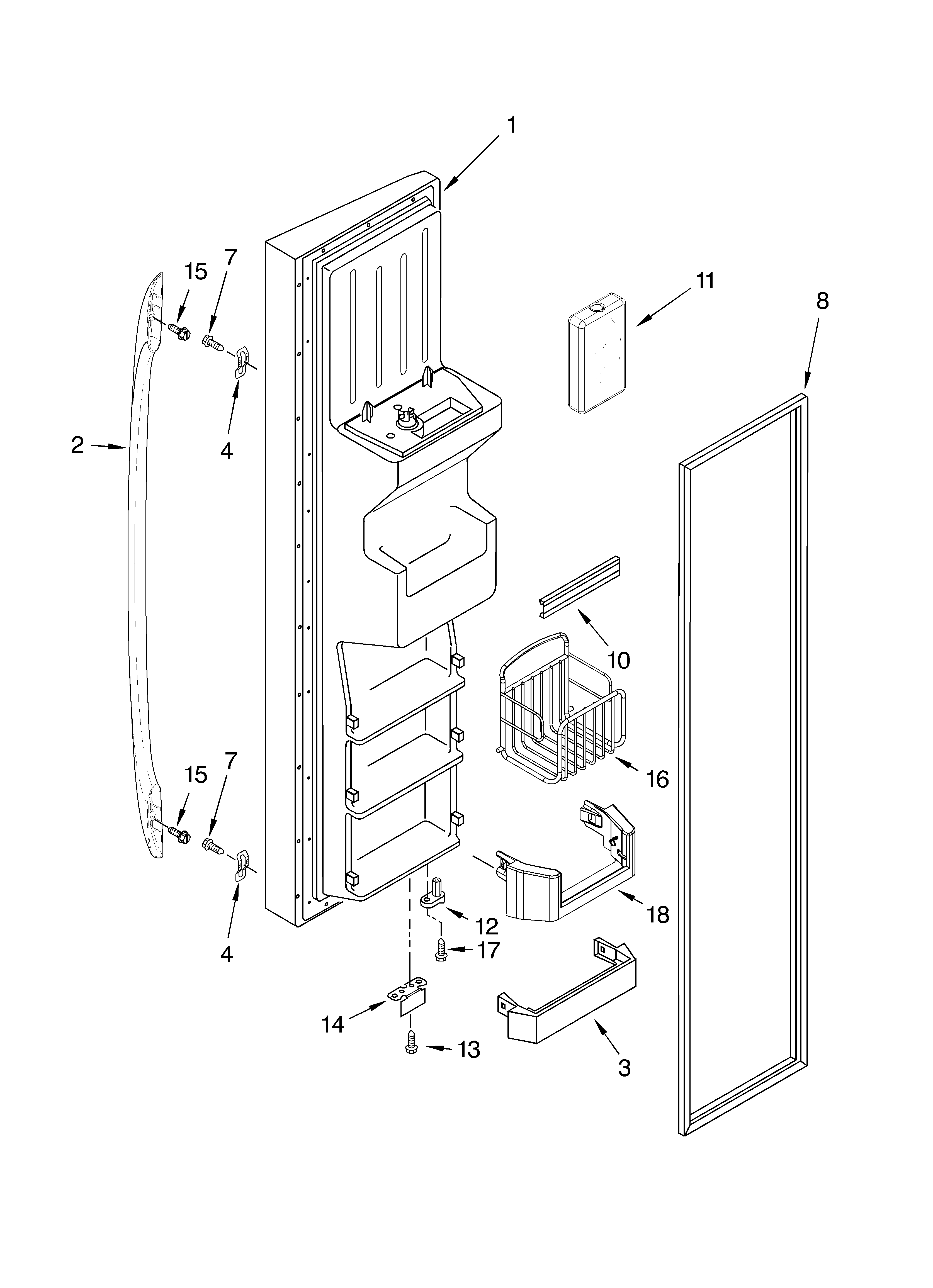 Whirlpool 7GS6SHEXMQ00 freezer door parts diagram