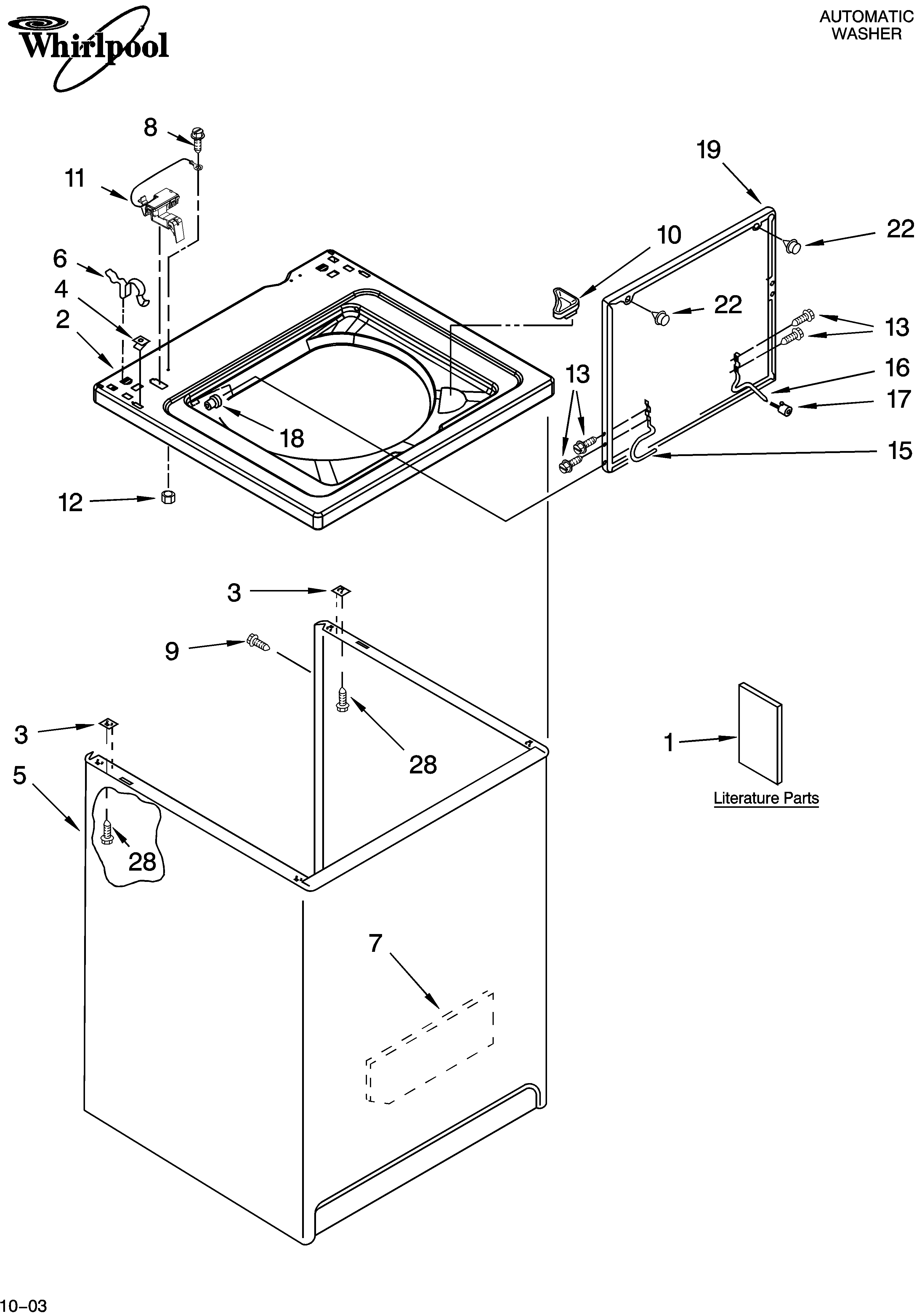Whirlpool 7MLSQ8543JT6 top and cabinet parts diagram