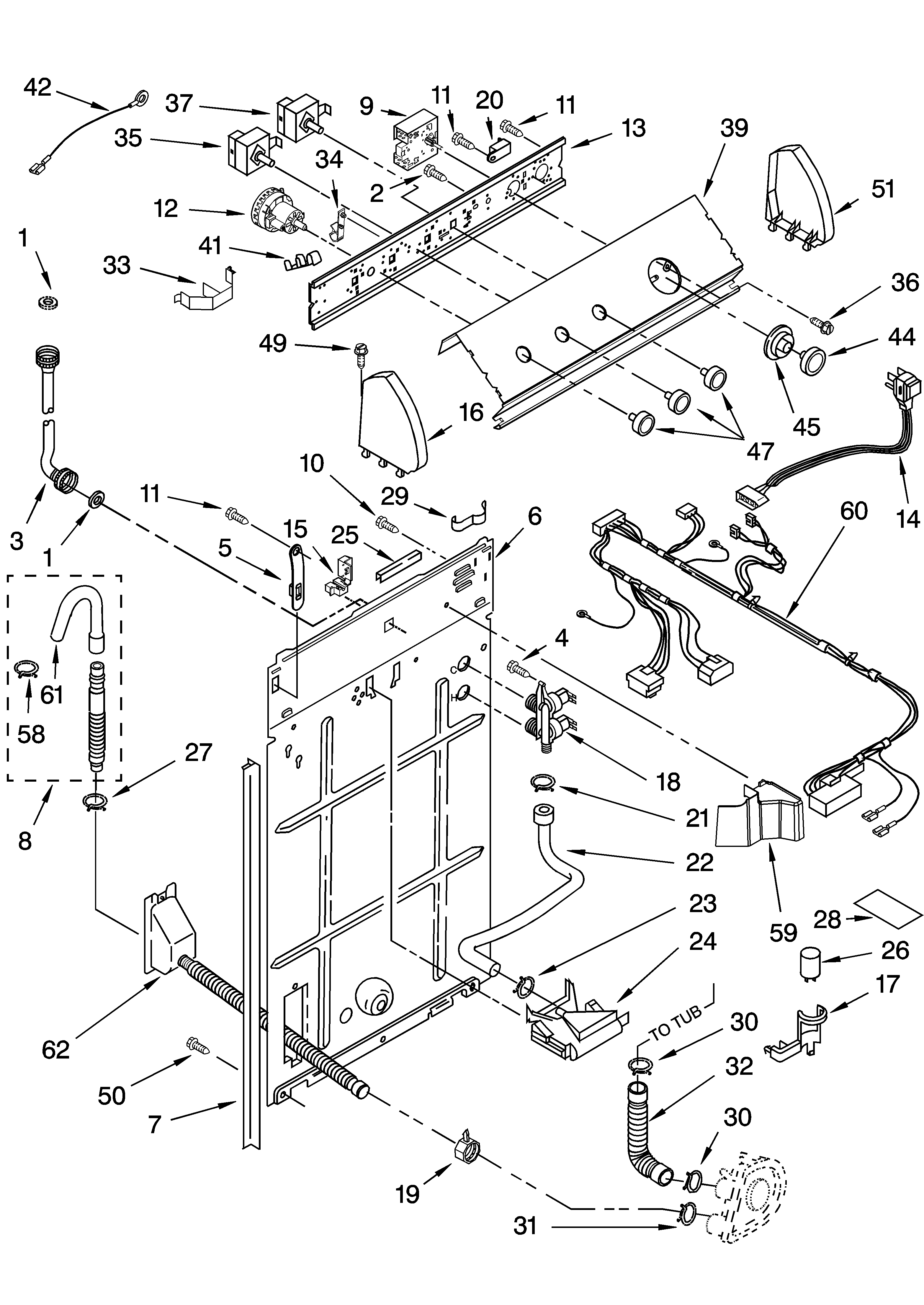 Whirlpool 7MLSQ8543JT6 controls and rear panel parts diagram